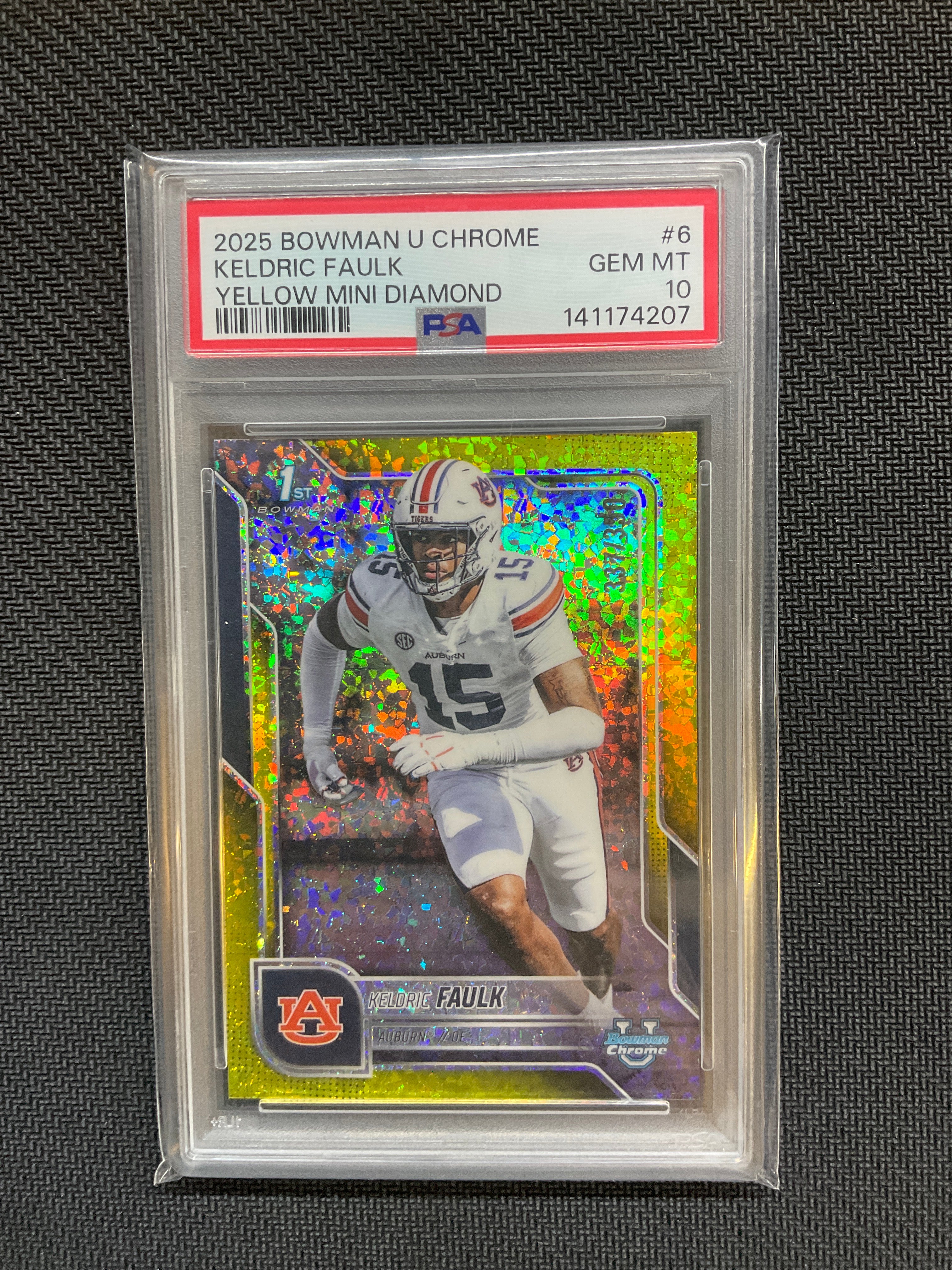 2025 Bowman U Keldric Faulk Yellow Mini /350 PSA 10 Auburn