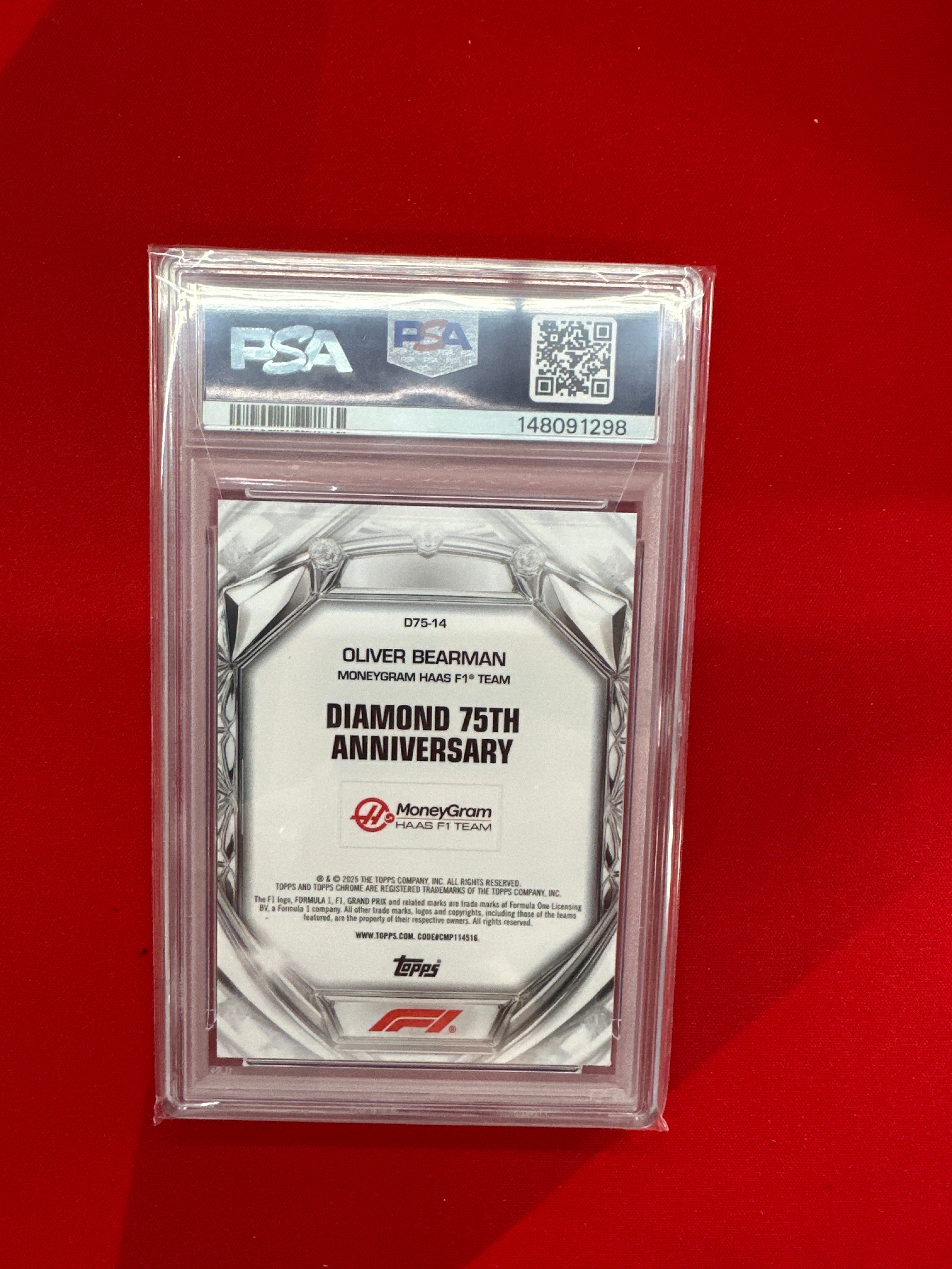 2025 Topps Chrome F1 Oliver Bearman Diamond 75th PSA 8 Rookie
