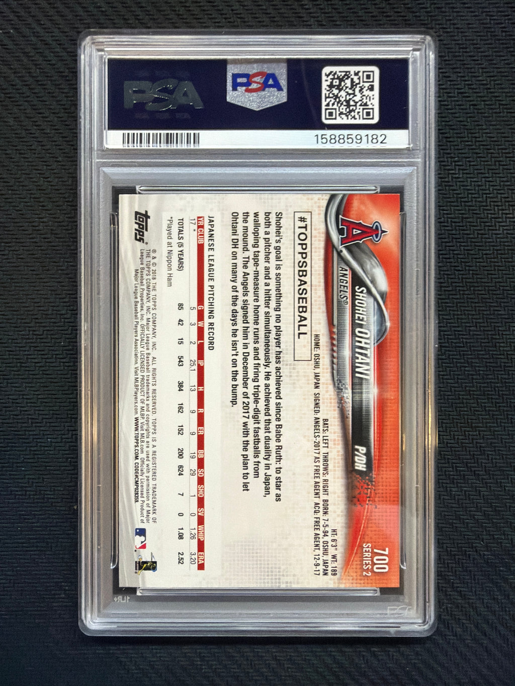 2018 Topps Shohei Ohtani Pitching PSA 8 182