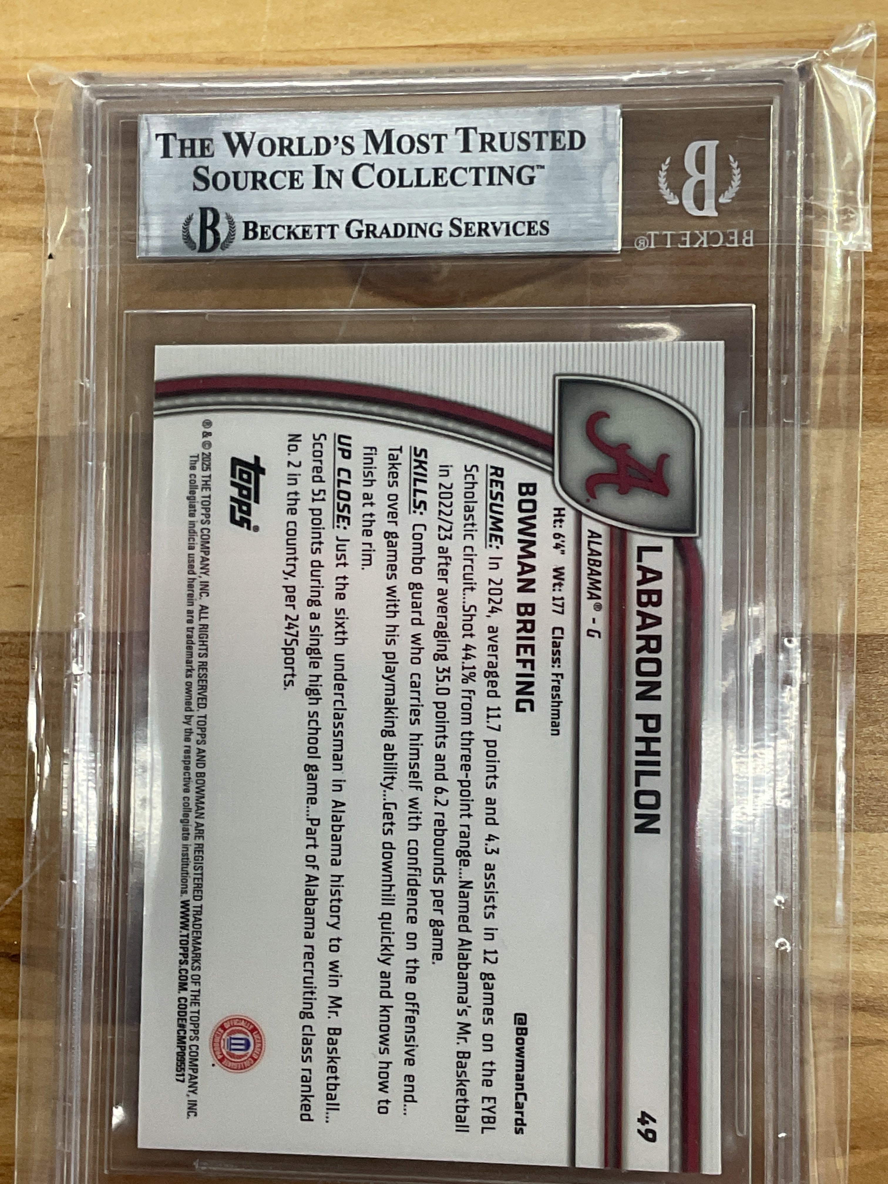 2024-25 Bowman U Chrome Labaron Philon Blue Rookie BGS 9 Alabama
