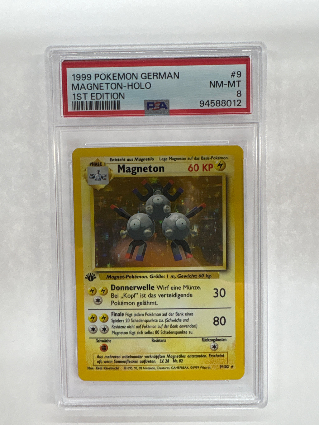 1999 German Pokemon 1st Edition Magneton Holo 9 PSA 8