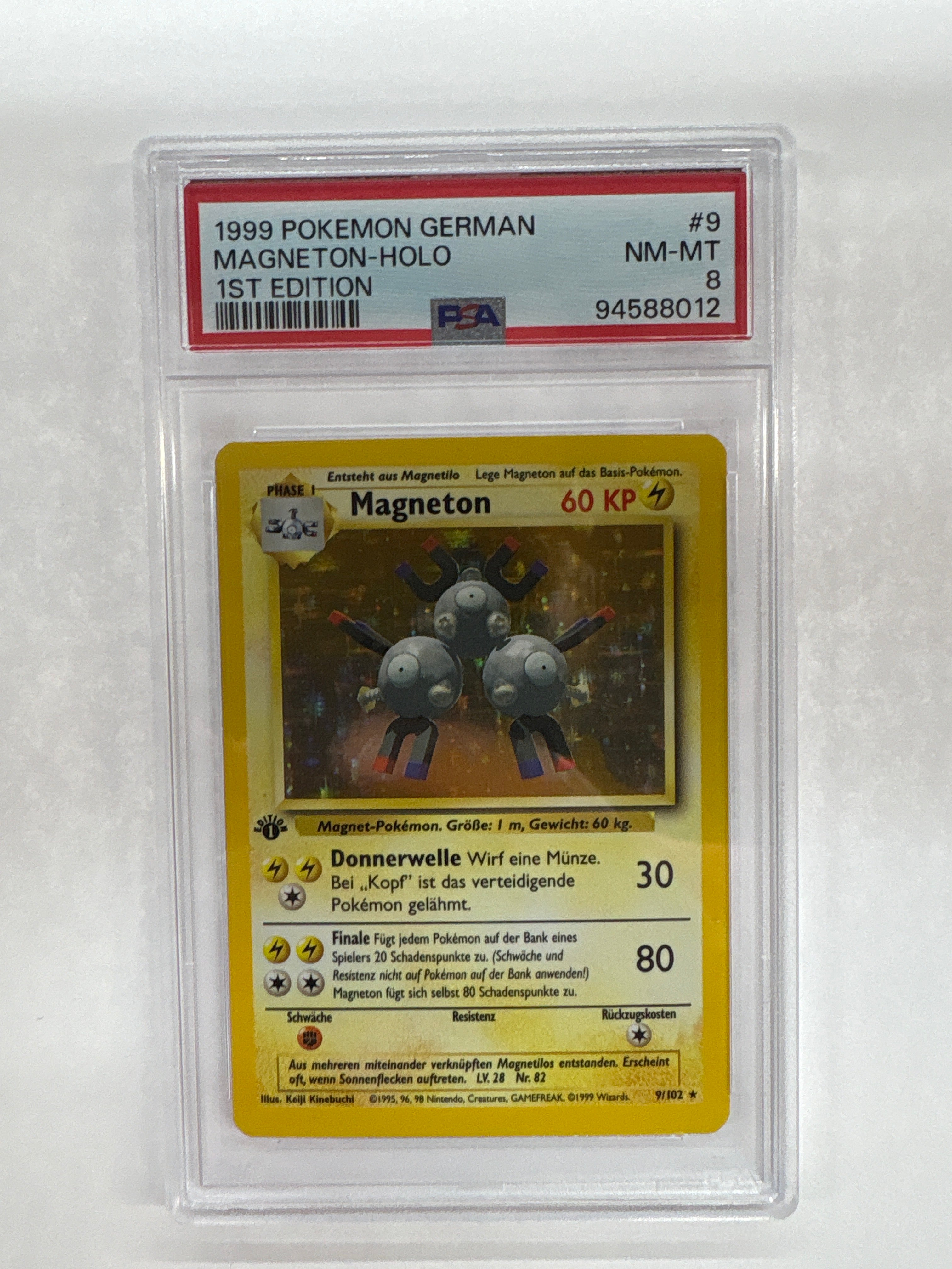 1999 German Pokemon 1st Edition Magneton Holo 9 PSA 8