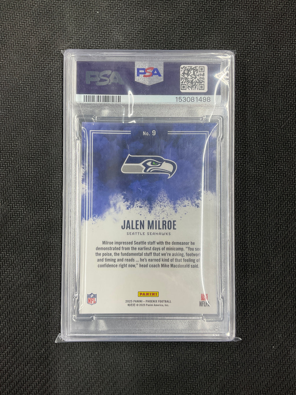 2025 Panini Phoenix Jalen Milroe Rookie Color Blast PSA 9 Seahawks