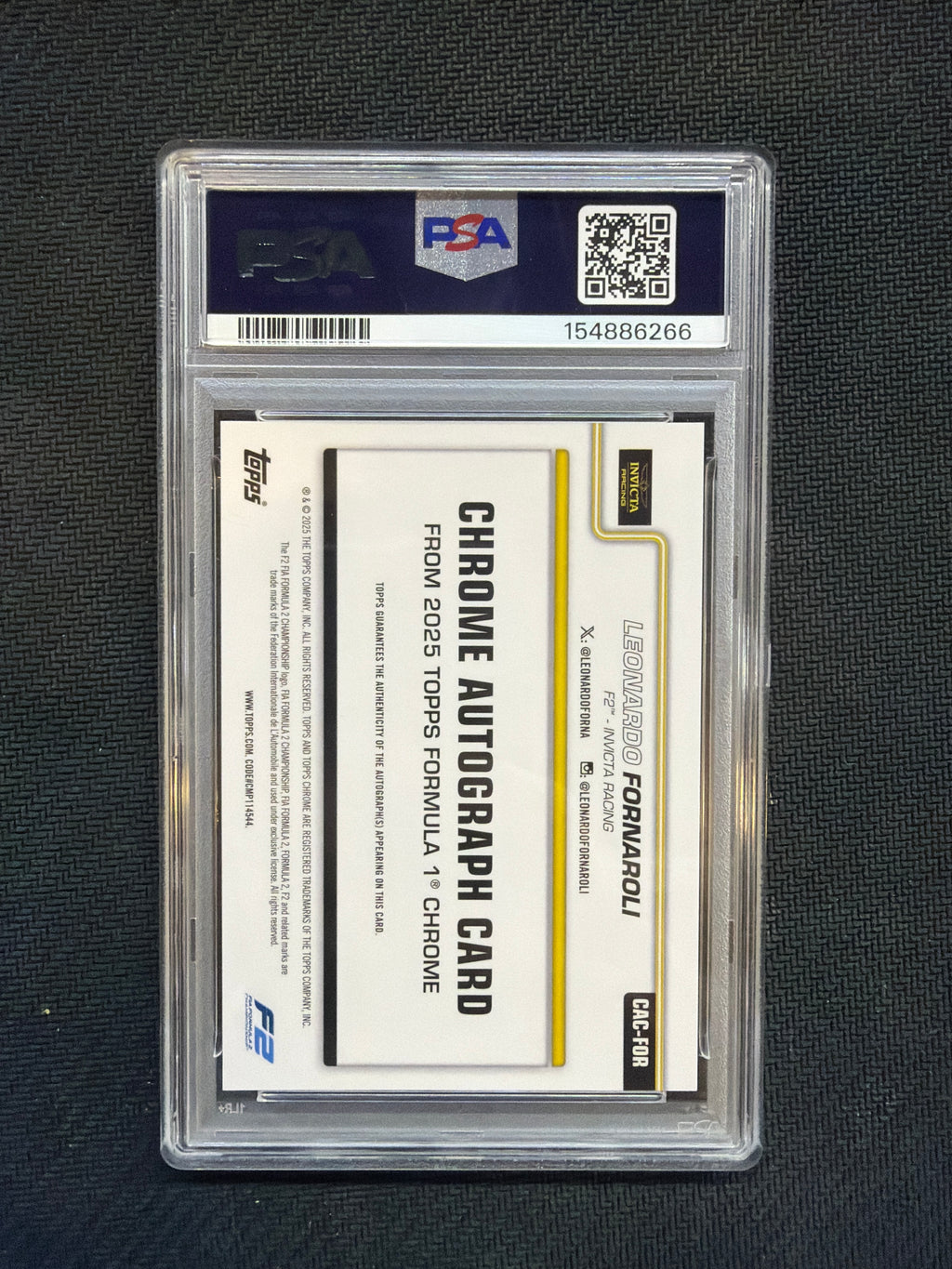 2025 Topps Chrome F1 Leonardo Fornaroli Chrome Autograph PSA 9