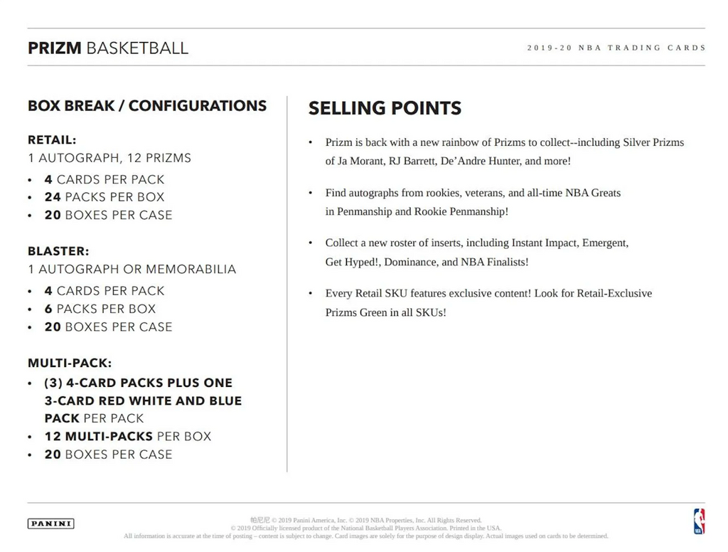 2019-20 Panini Prizm Basketball Blaster Box