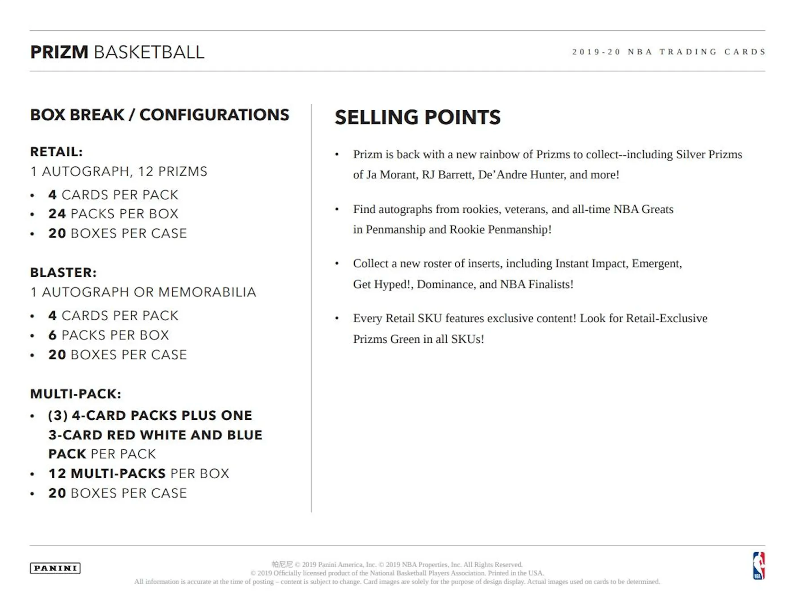 2019-20 Panini Prizm Basketball Blaster Box