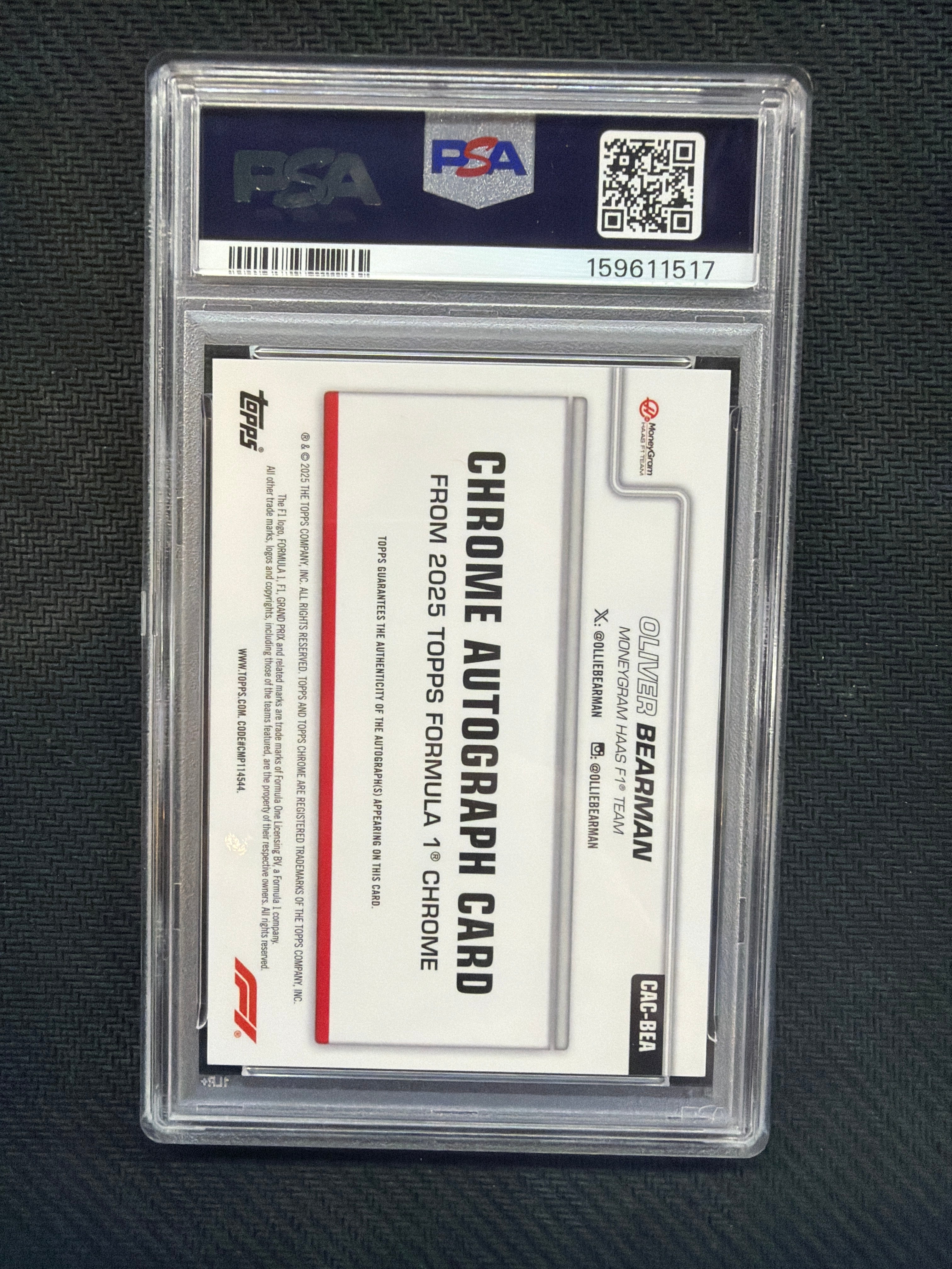 2025 Topps Chrome F1 Oliver Bearman Rookie Auto /75 Logofractor PSA 10  517