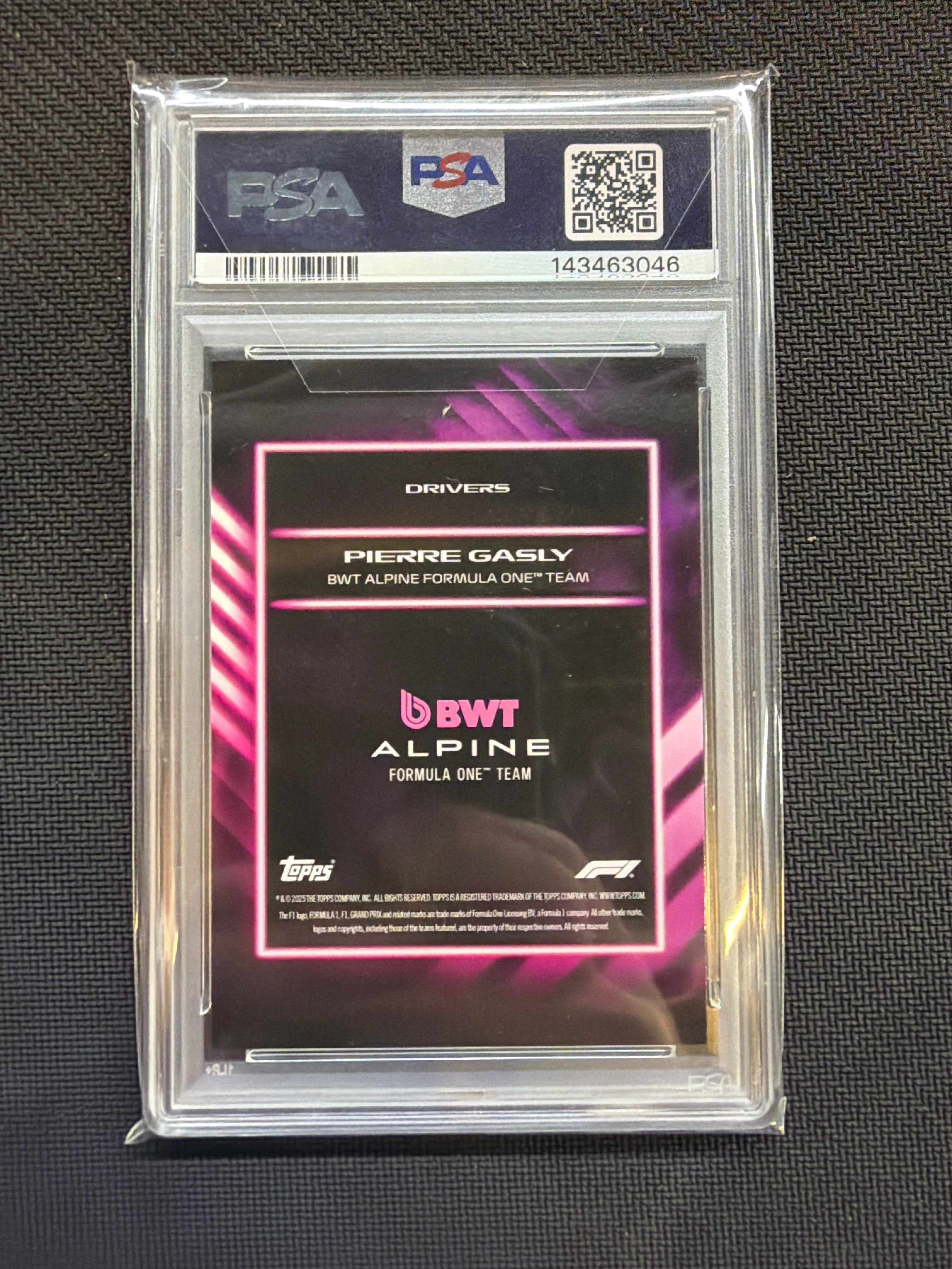 2025 Topps Lights Out Pierre Gasly Drivers Purple /50 PSA 8