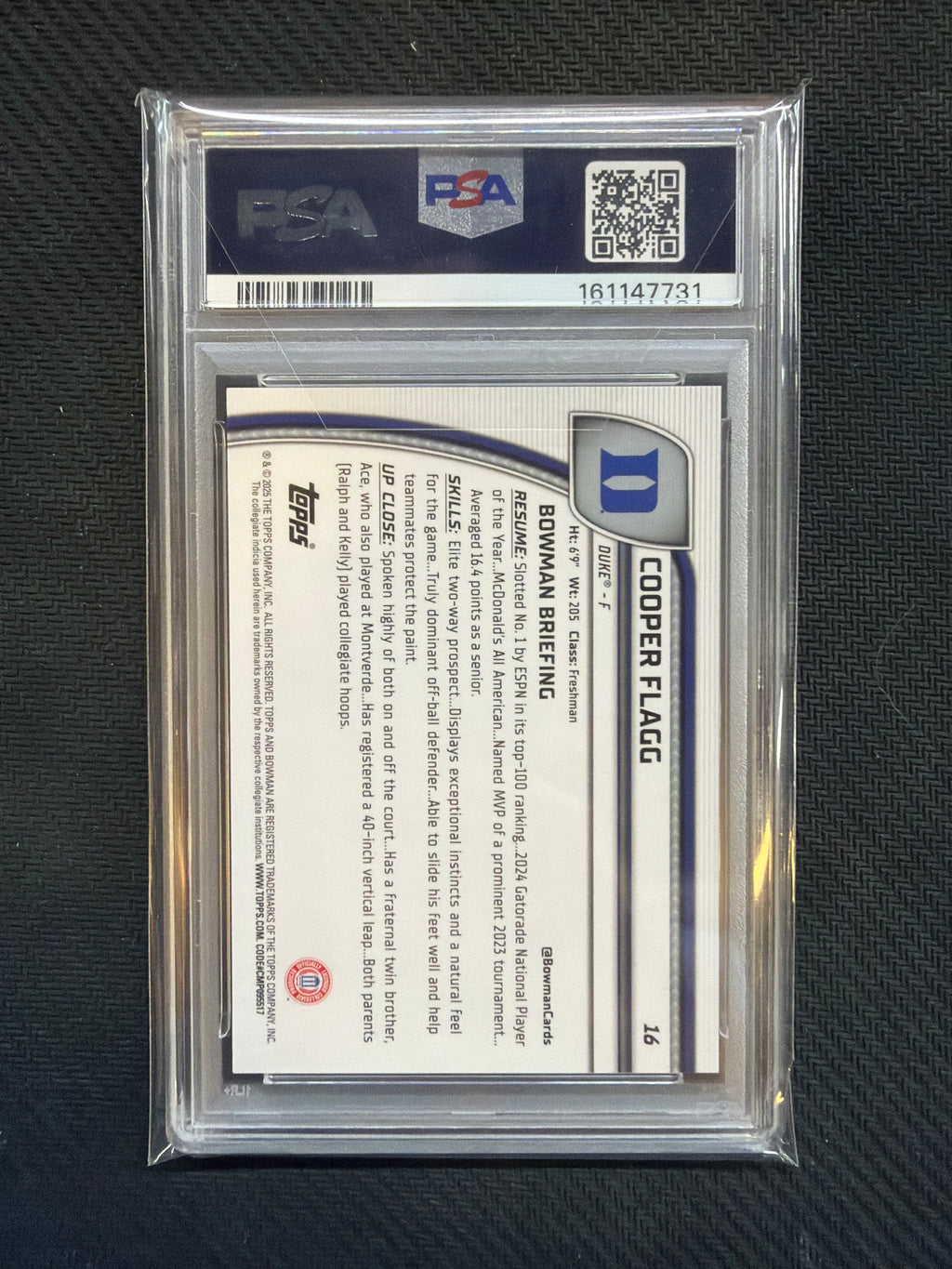 2024 Bowman Chrome U Cooper Flagg Black Wave PSA 10 Duke