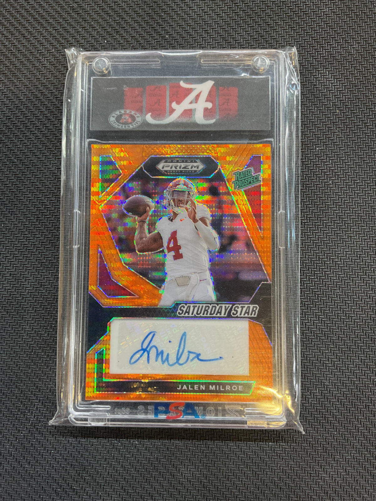2024 Prizm Draft Picks Jalen Milroe Rookie Auto /49 Orange Pulsar