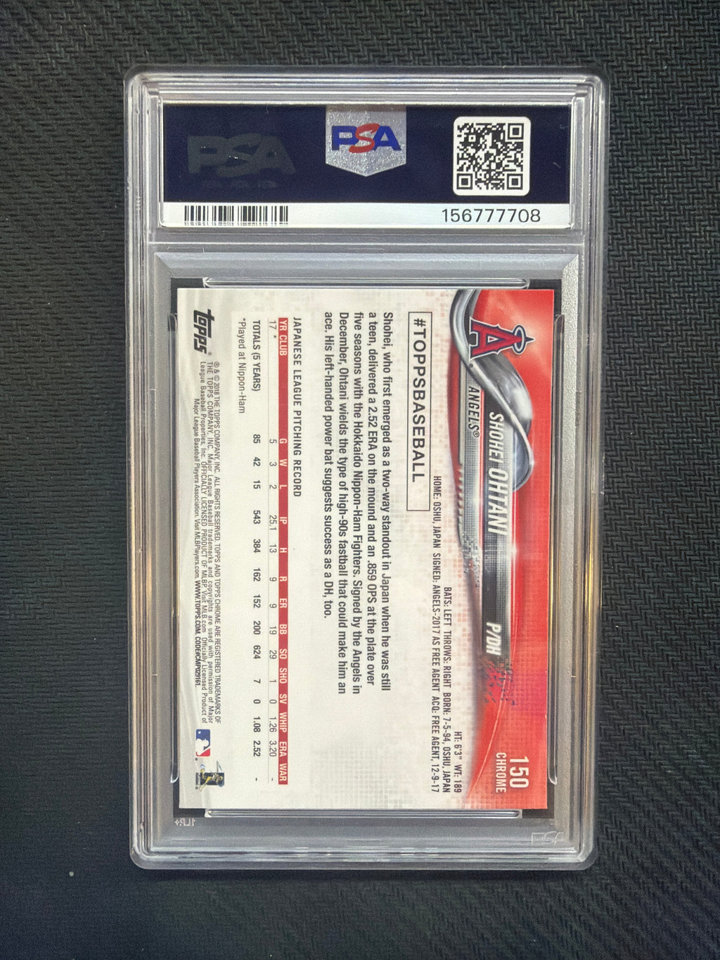 2018 Topps Chrome Shohei Ohtani Pitching PSA 10 708