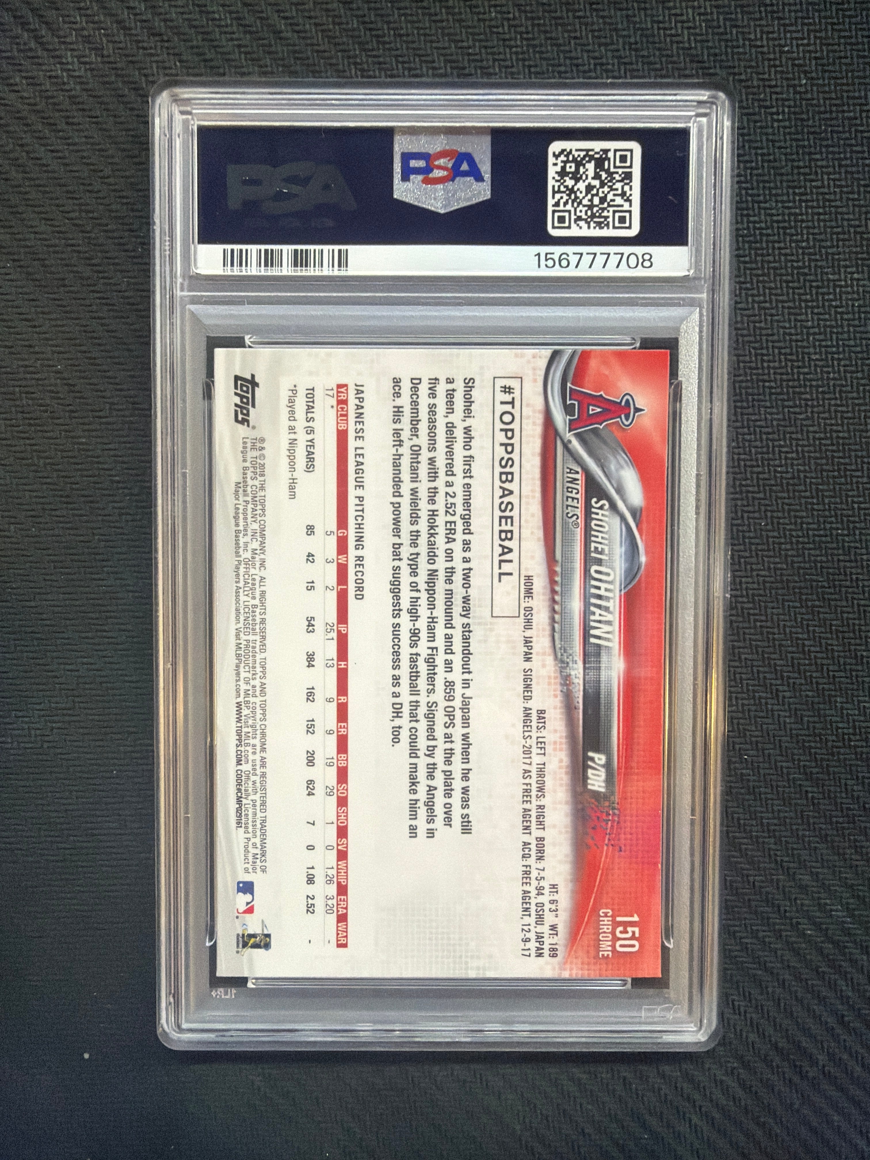 2018 Topps Chrome Shohei Ohtani Pitching PSA 10 708