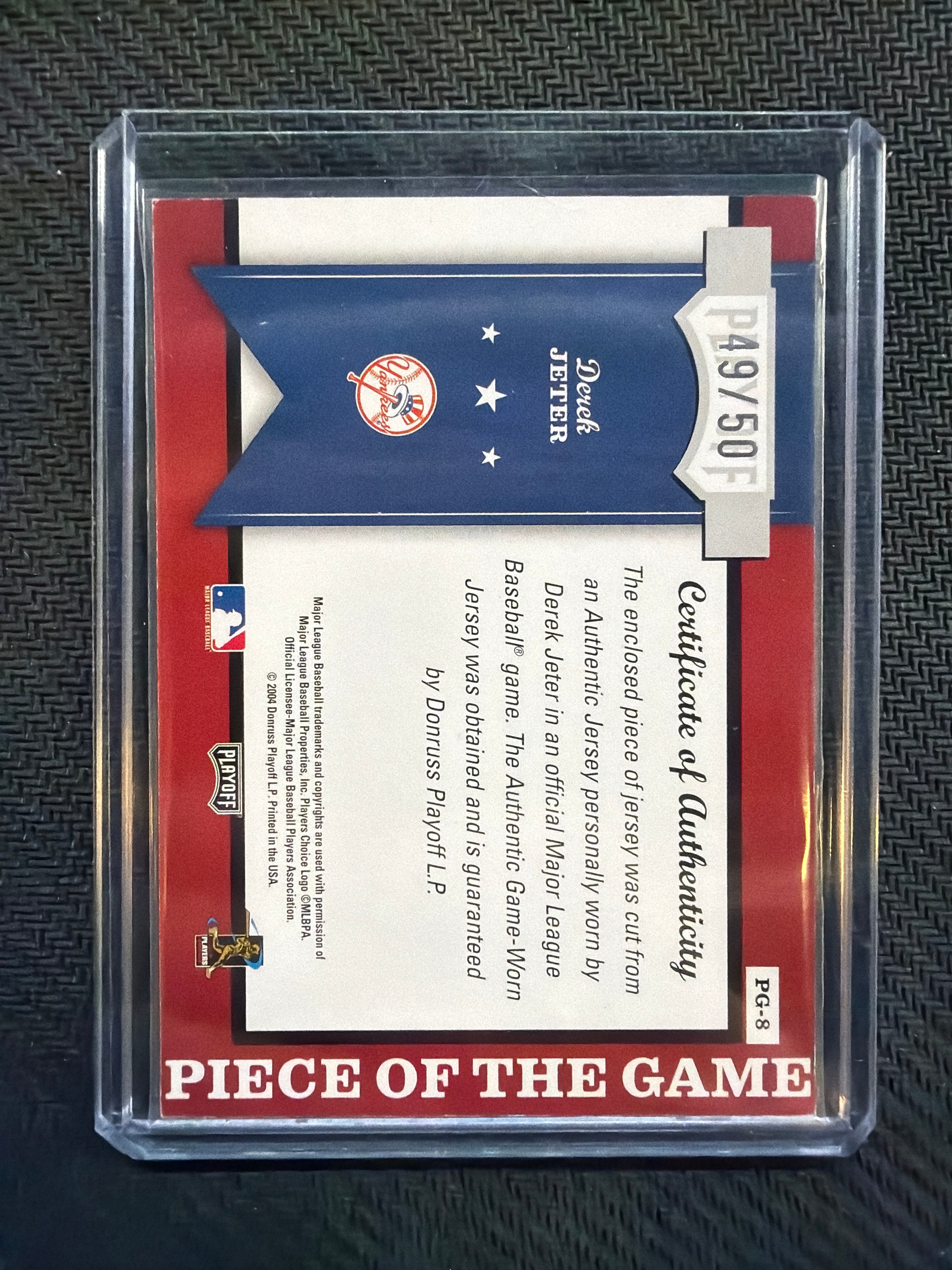 2004 Donruss Playoff Derek Jeter #PG-8 Piece Of The Game /50 GAME WORN