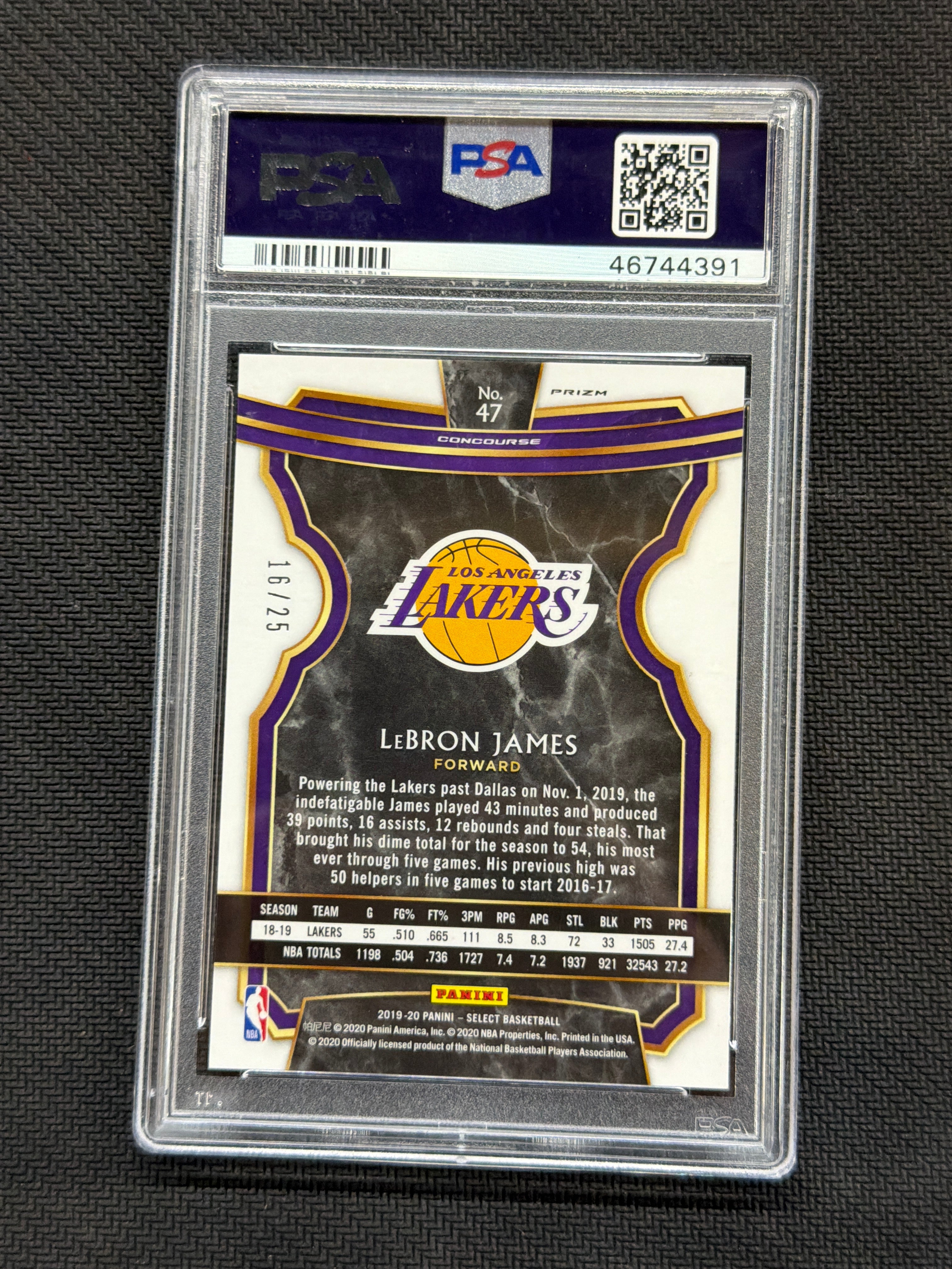 2019 Panini Select Lebron James Tie Dye Prizm /25 PSA 10 Lakers