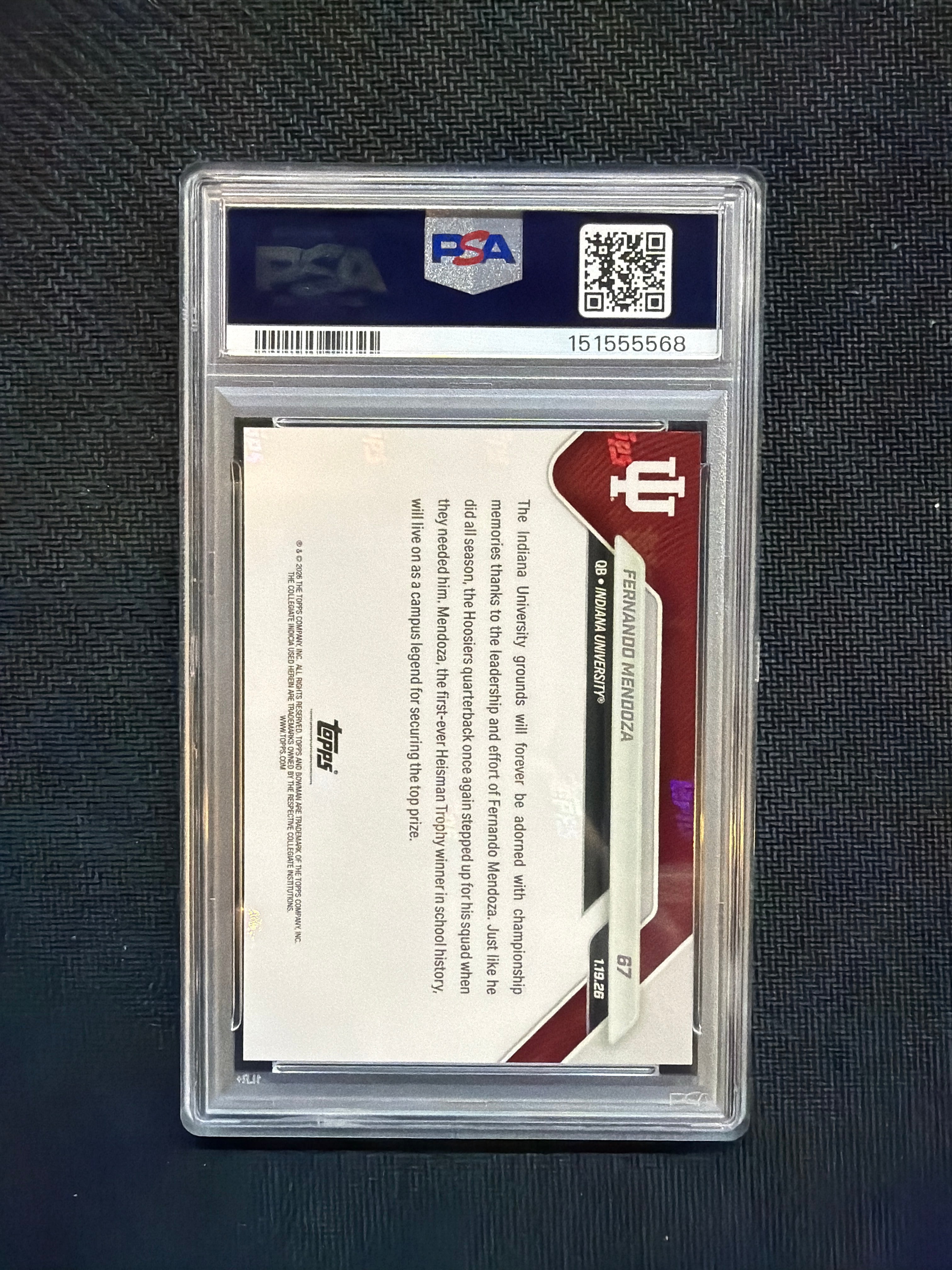 2025 Bowman U Now Fernando Mendoza Rookie #67 PSA 10 Indiana 568