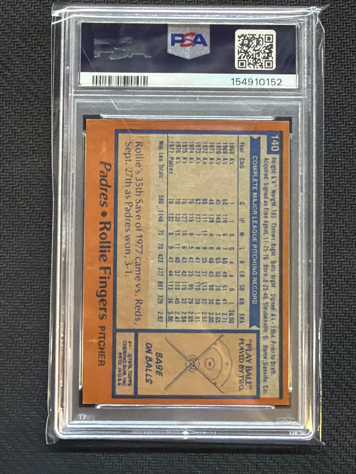 1978 Topps Rollie Fingers #140 PSA 6 152