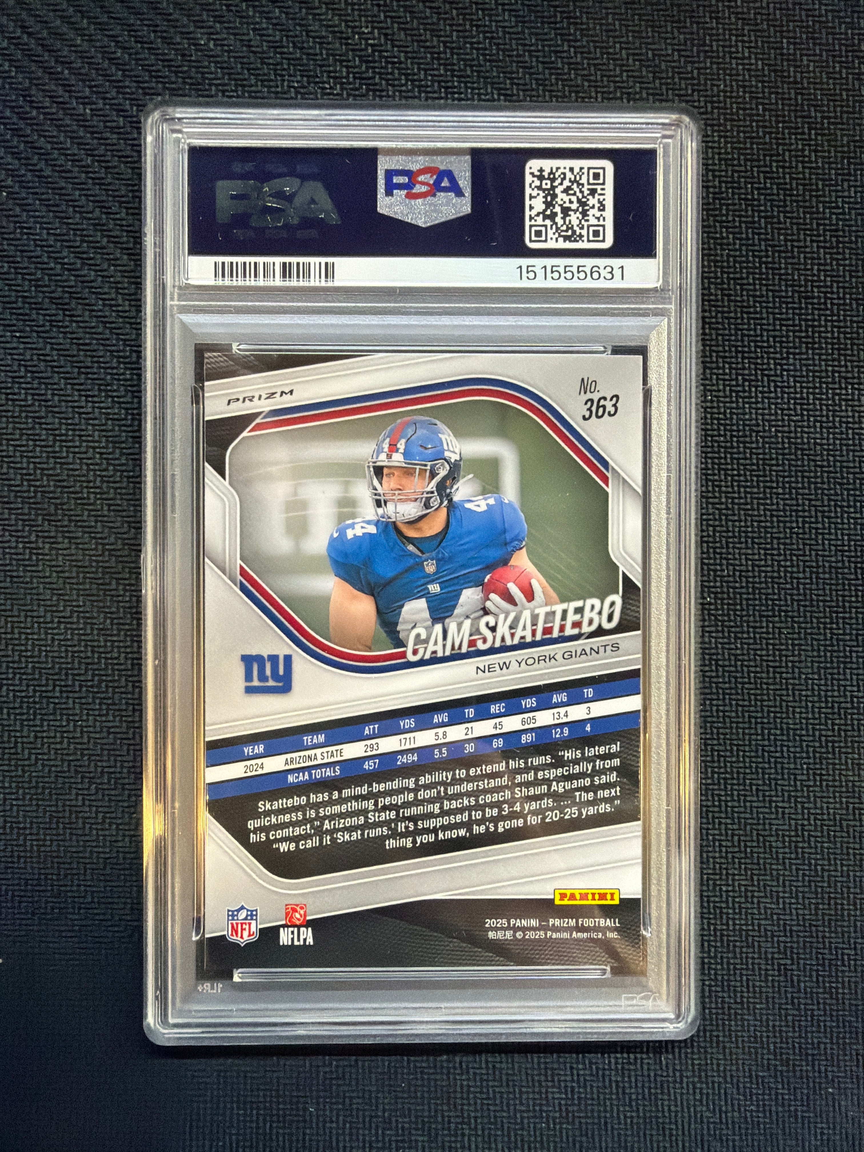 2025 Prizm Cam Skattebo Rookie White Disco PSA 8 Giants
