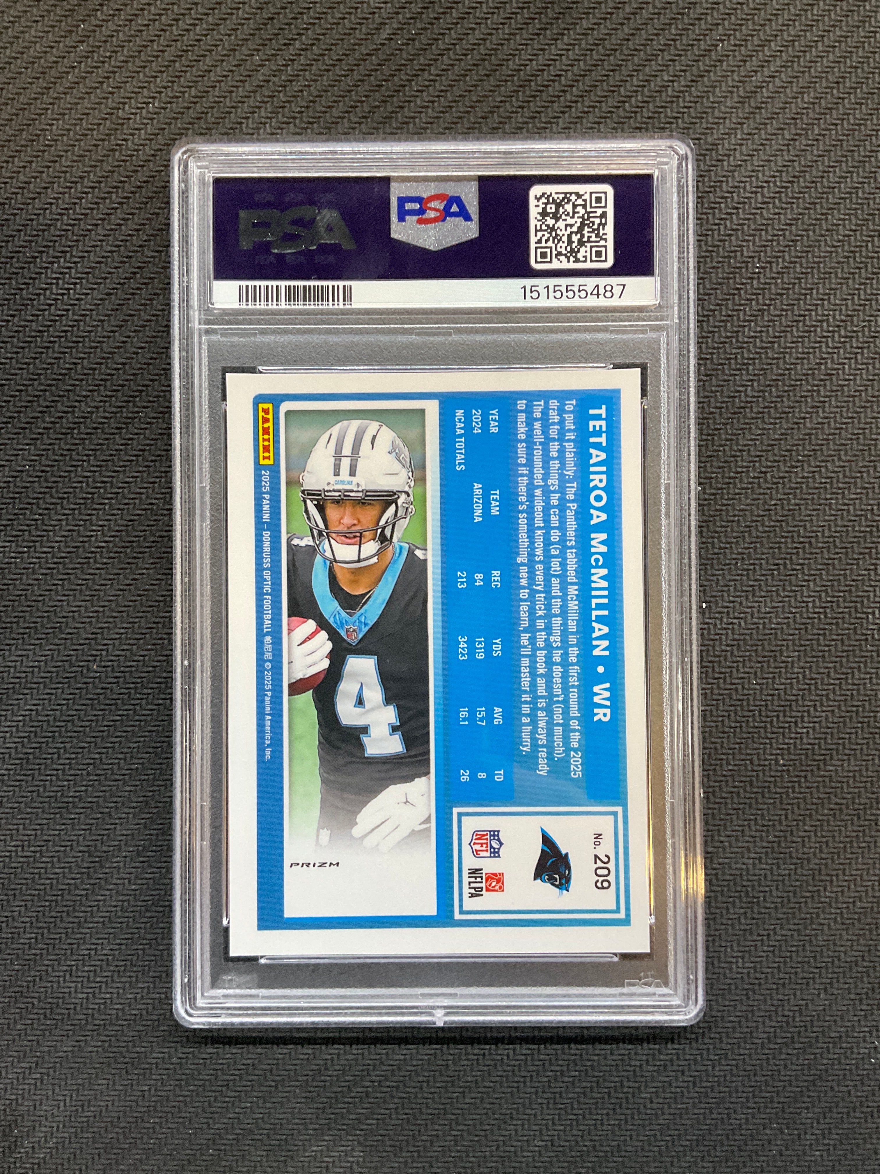 2025 Donruss Optic Tetairoa McMillan Rookie Holo PSA 9 Panthers