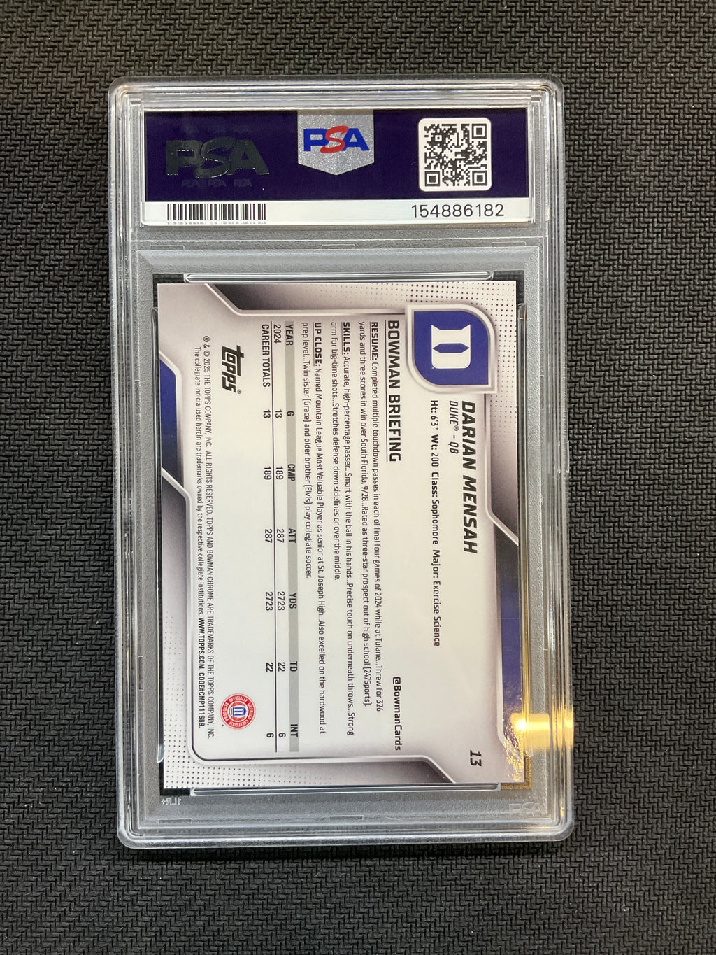 2025 Bowman U Sapphire Darian Mensah PSA 9
