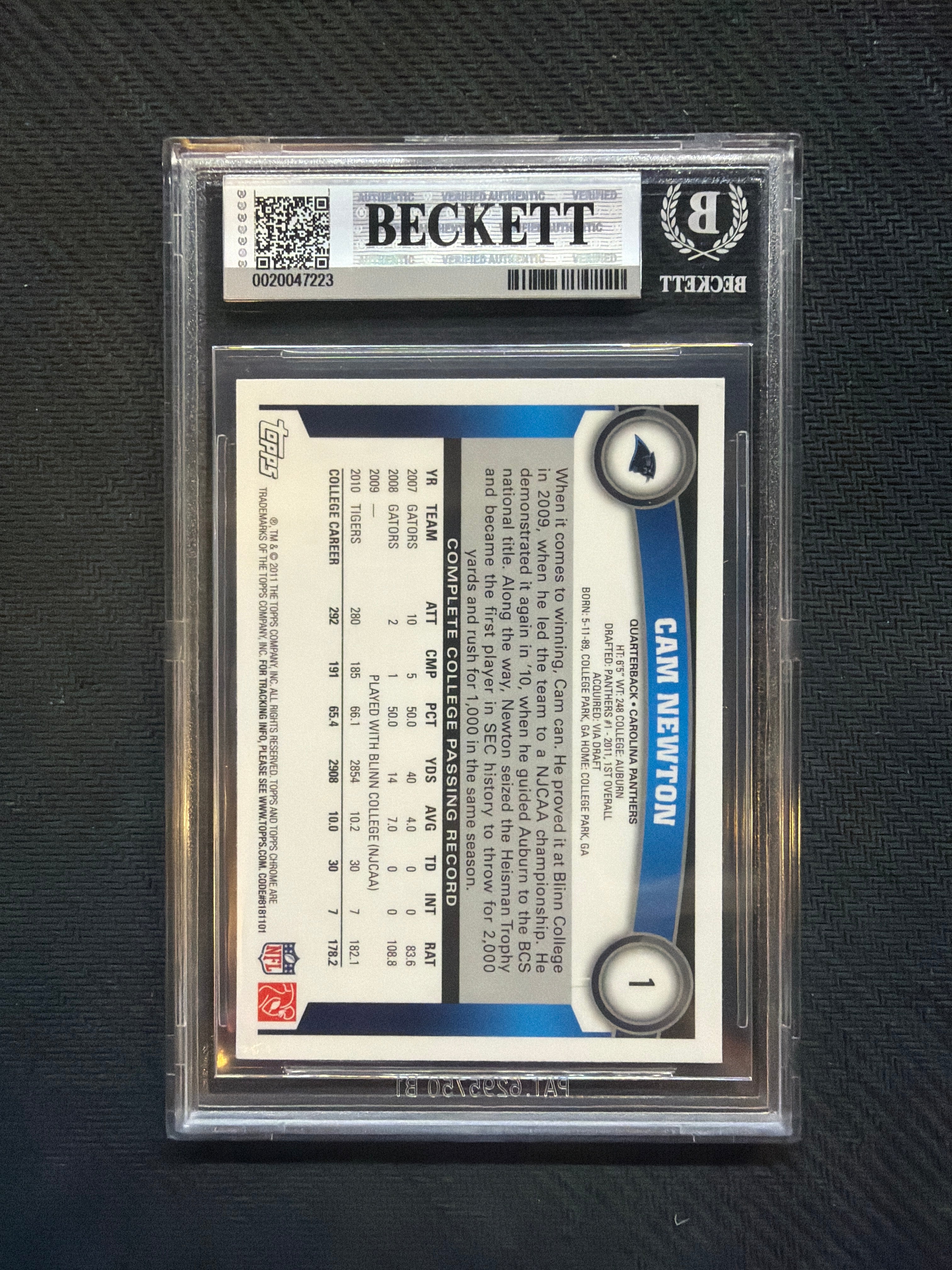 2011 Topps Chrome Cam Newton Rookie BGS 9 223 Auburn