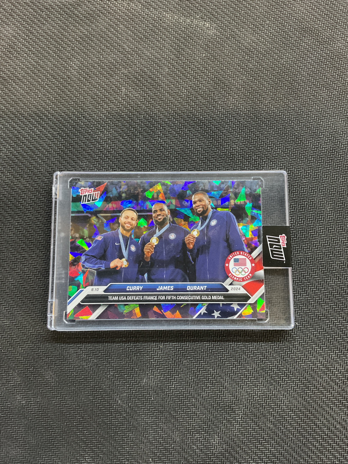 2024 Topps Now Team USA Wins 5th Straight Gold Medal Cracked Ice Sealed Steph Curry / Lebron James / Kevin Durant SSP