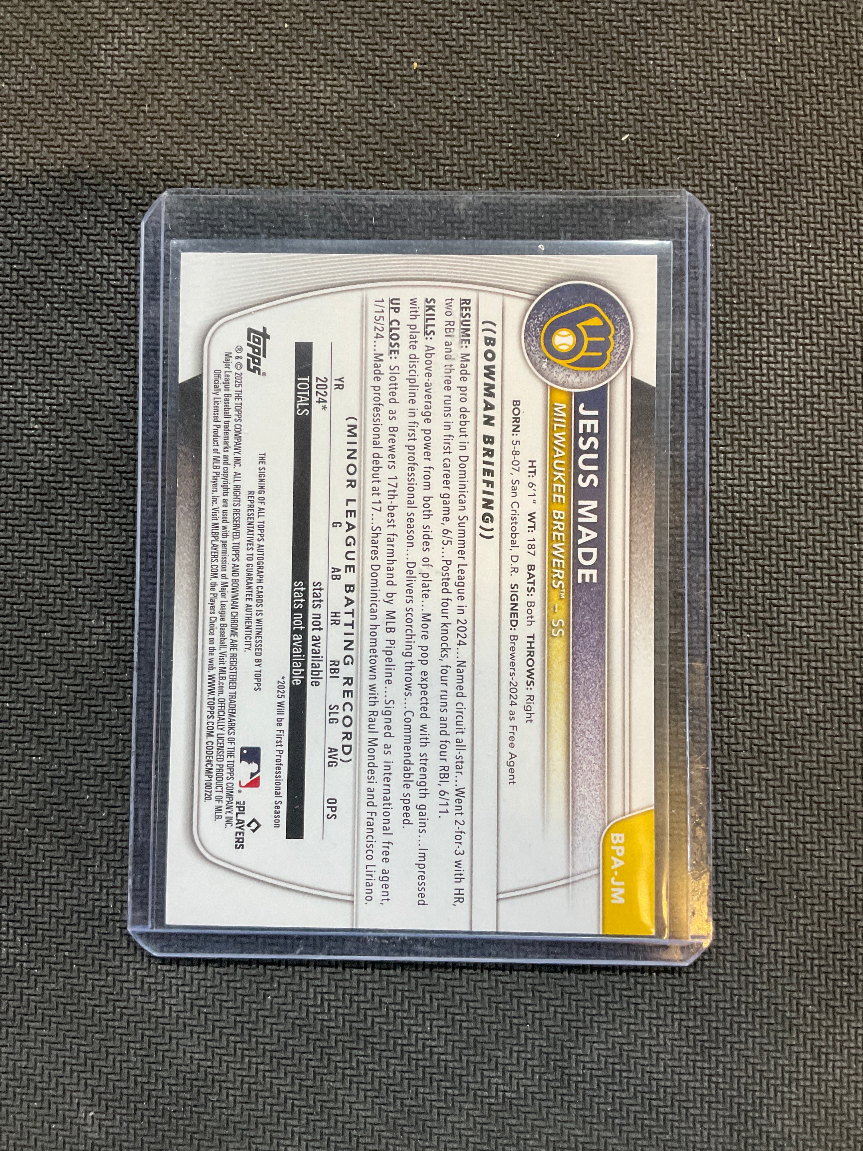 2025 Bowman Jesus Made 1st Bowman Paper Green Auto /99 Brewers