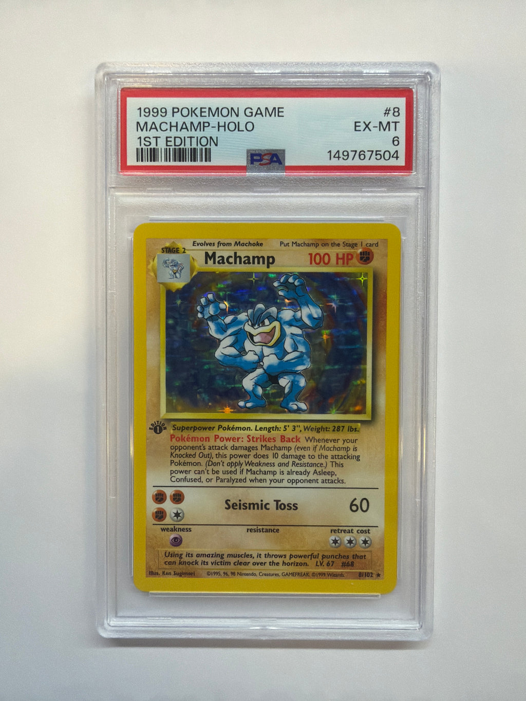 1999 Pokemon Machamp Holo 8 1st Edition PSA 6