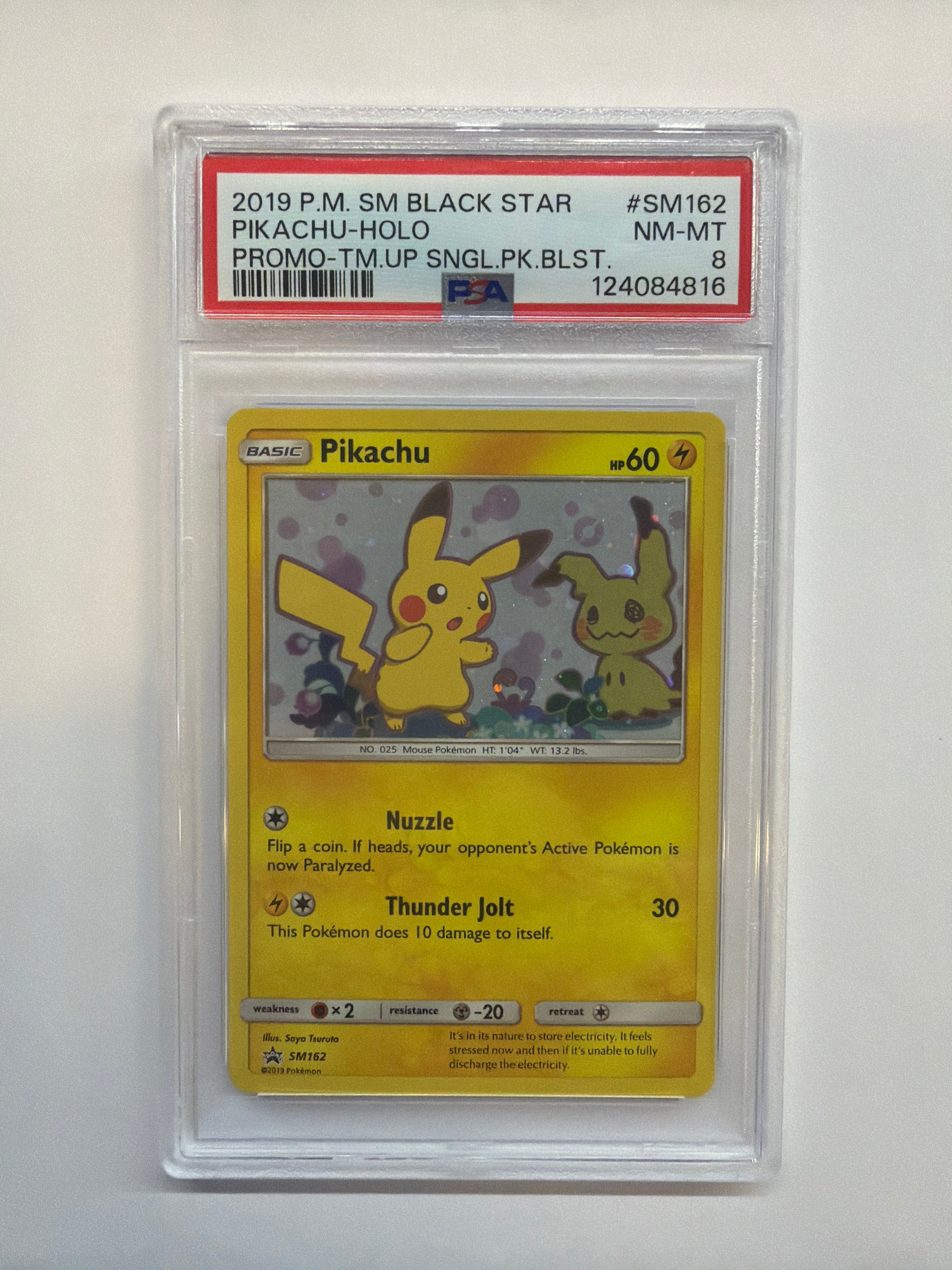 2019 Team Up Promo Pikachu Holo SM162 PSA 8