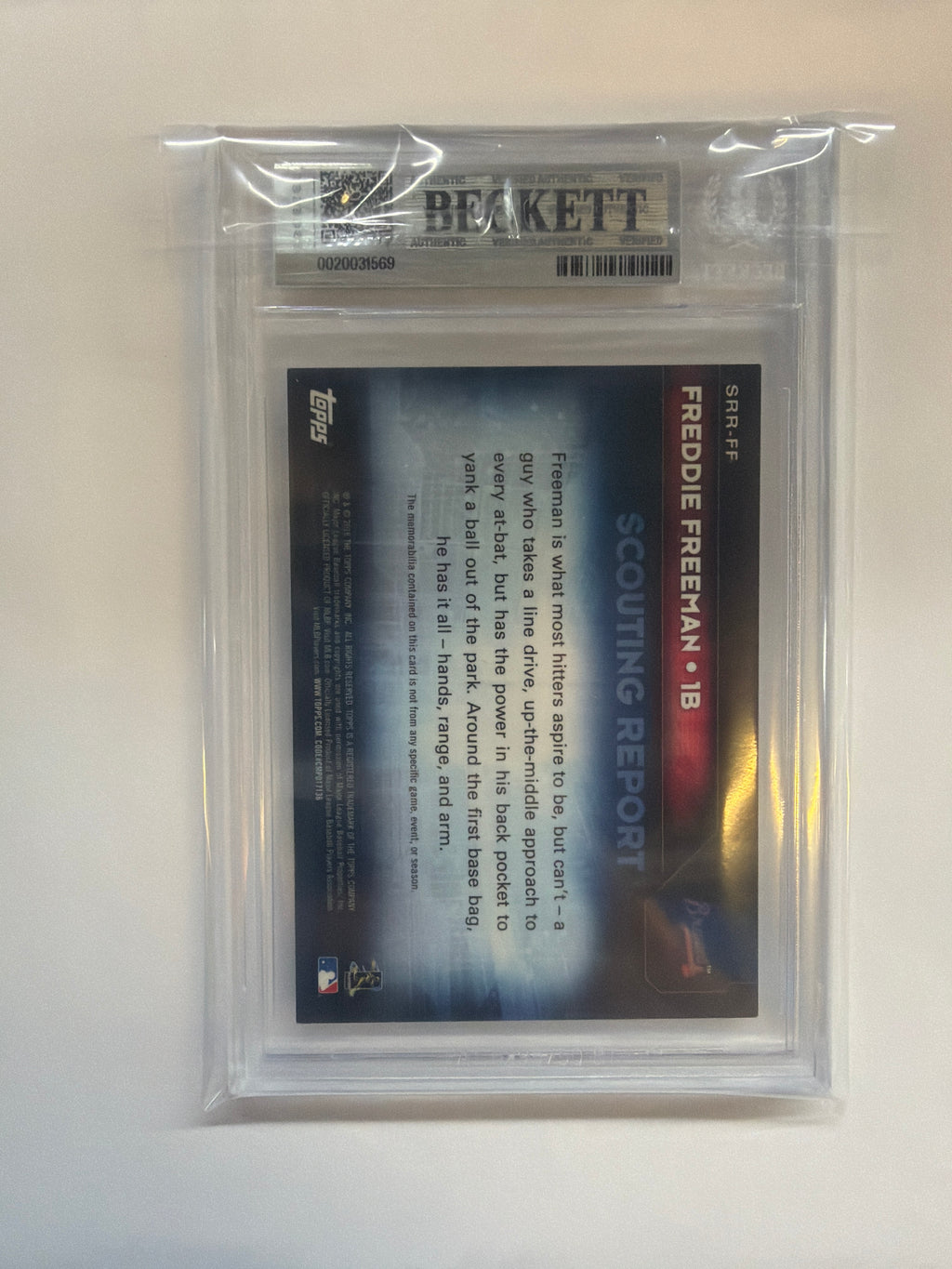 2016 Topps Freddie Freeman Scouting Report Patch BGS 9 Braves