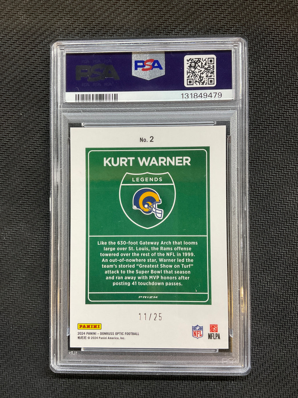 2024 Donruss Optic Kurt Warner Downtown! Optic Pandora /25 PSA 10 479
