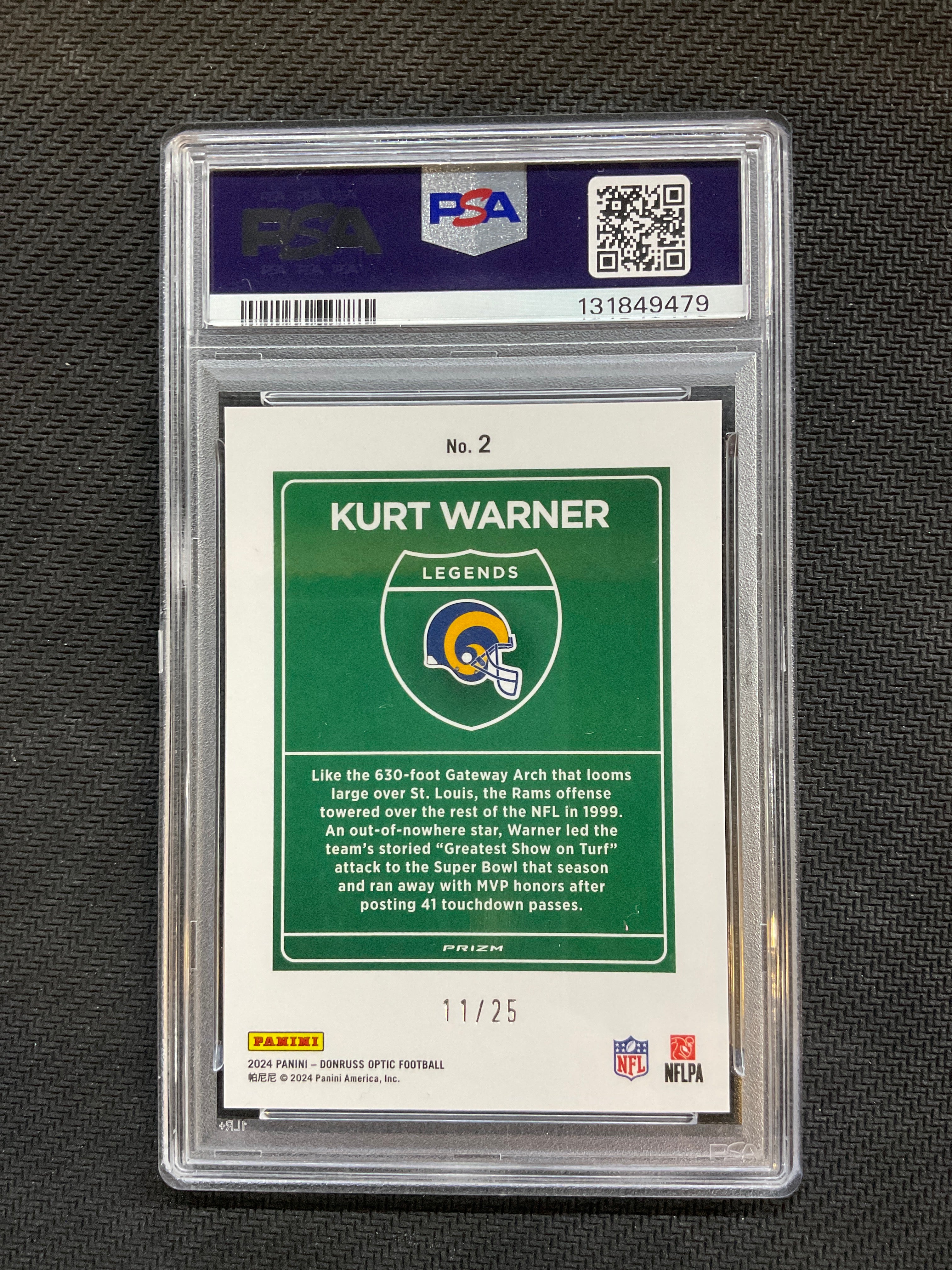 2024 Donruss Optic Kurt Warner Downtown! Optic Pandora /25 PSA 10 479