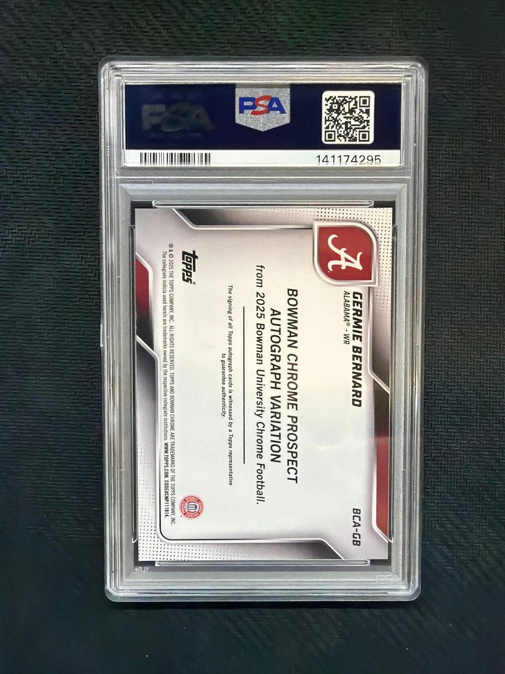 2025 Bowman U Germie Bernard Auto PSA 9 Alabama 295