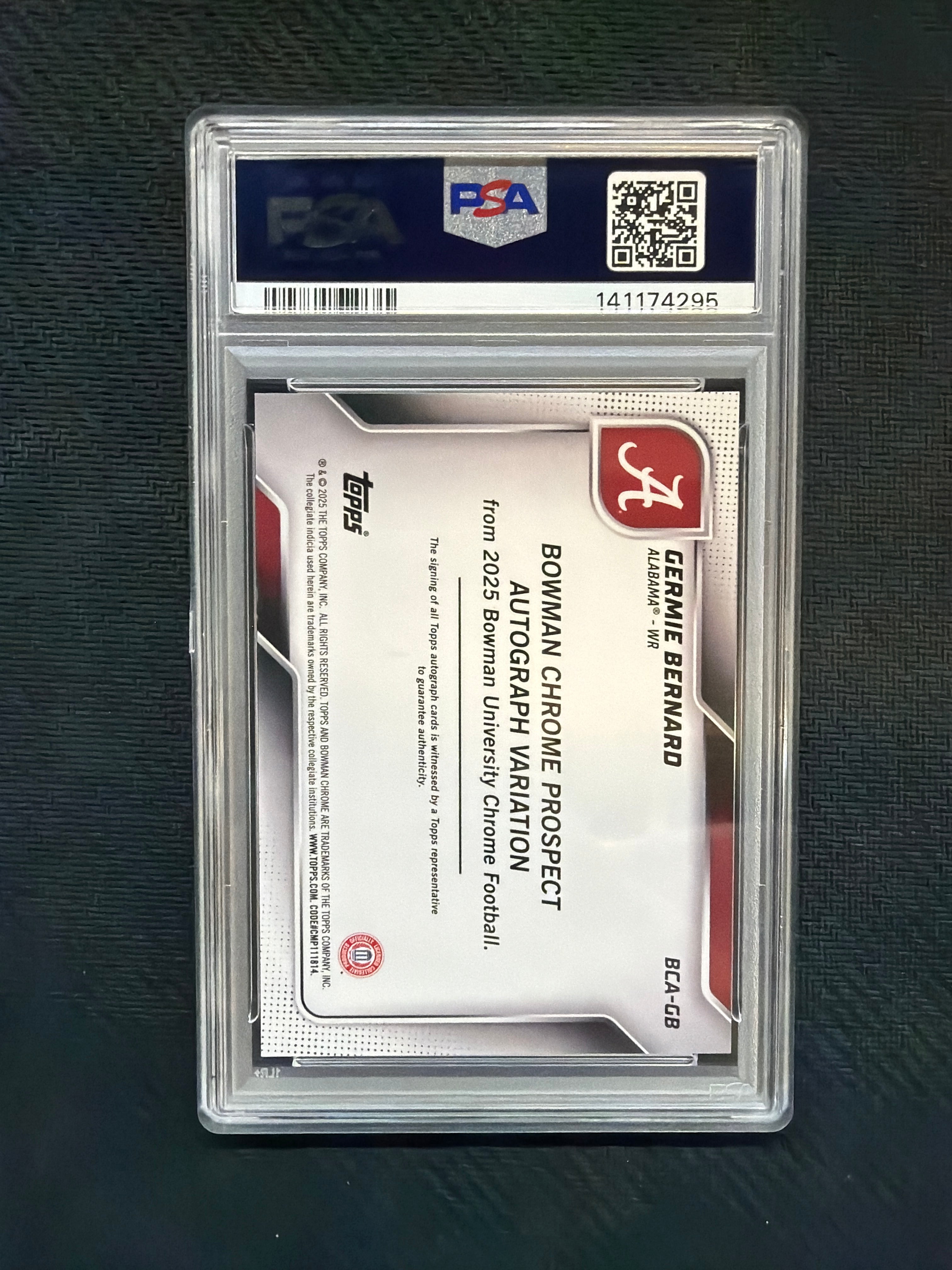 2025 Bowman U Germie Bernard Auto PSA 9 Alabama 295