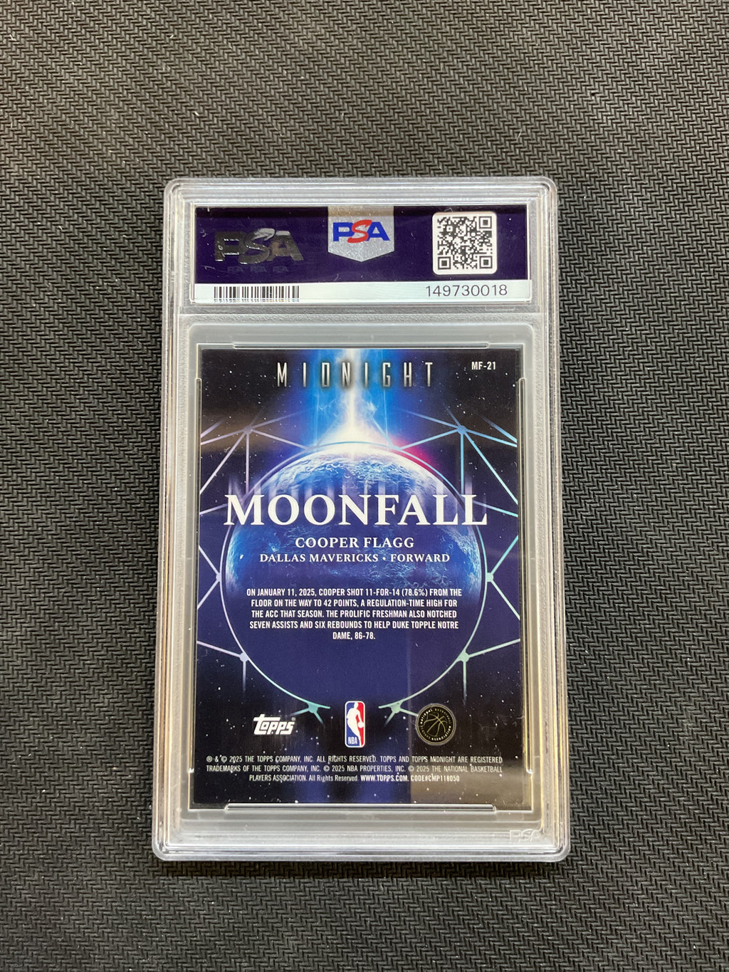 2025 Topps Midnight Cooper Flagg Rookie Moonfall Equinox /20 PSA 9 Mavericks