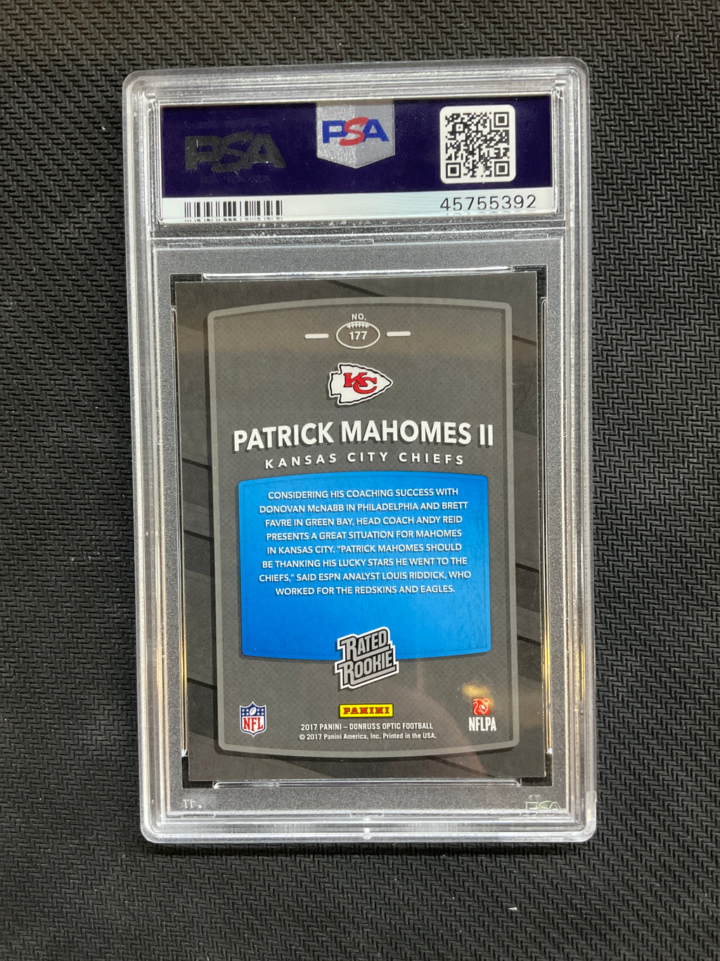 2017 Donruss Optic Patrick Mahomes II Rookie #177 PSA 10 392