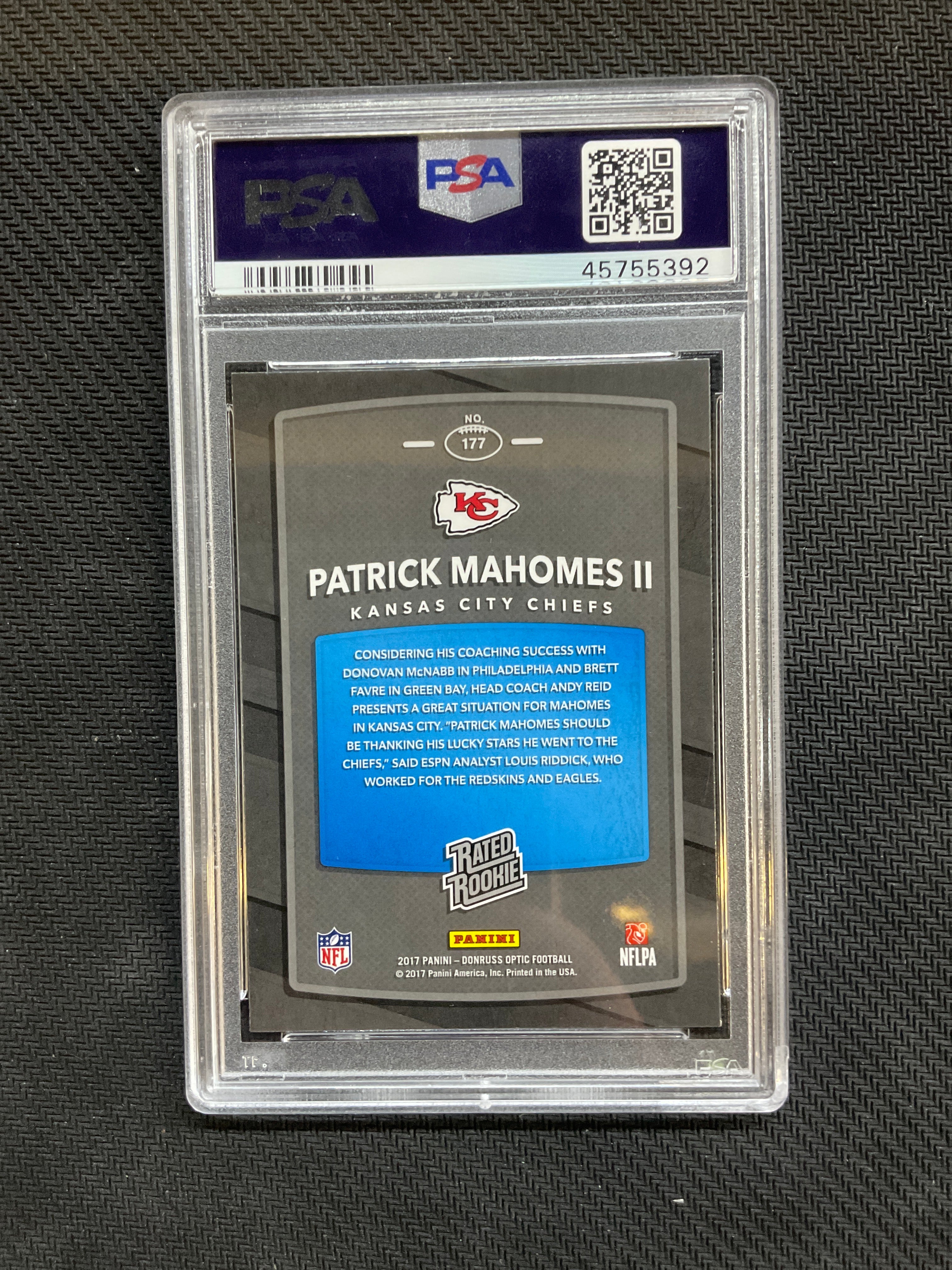 2017 Donruss Optic Patrick Mahomes II Rookie #177 PSA 10 392