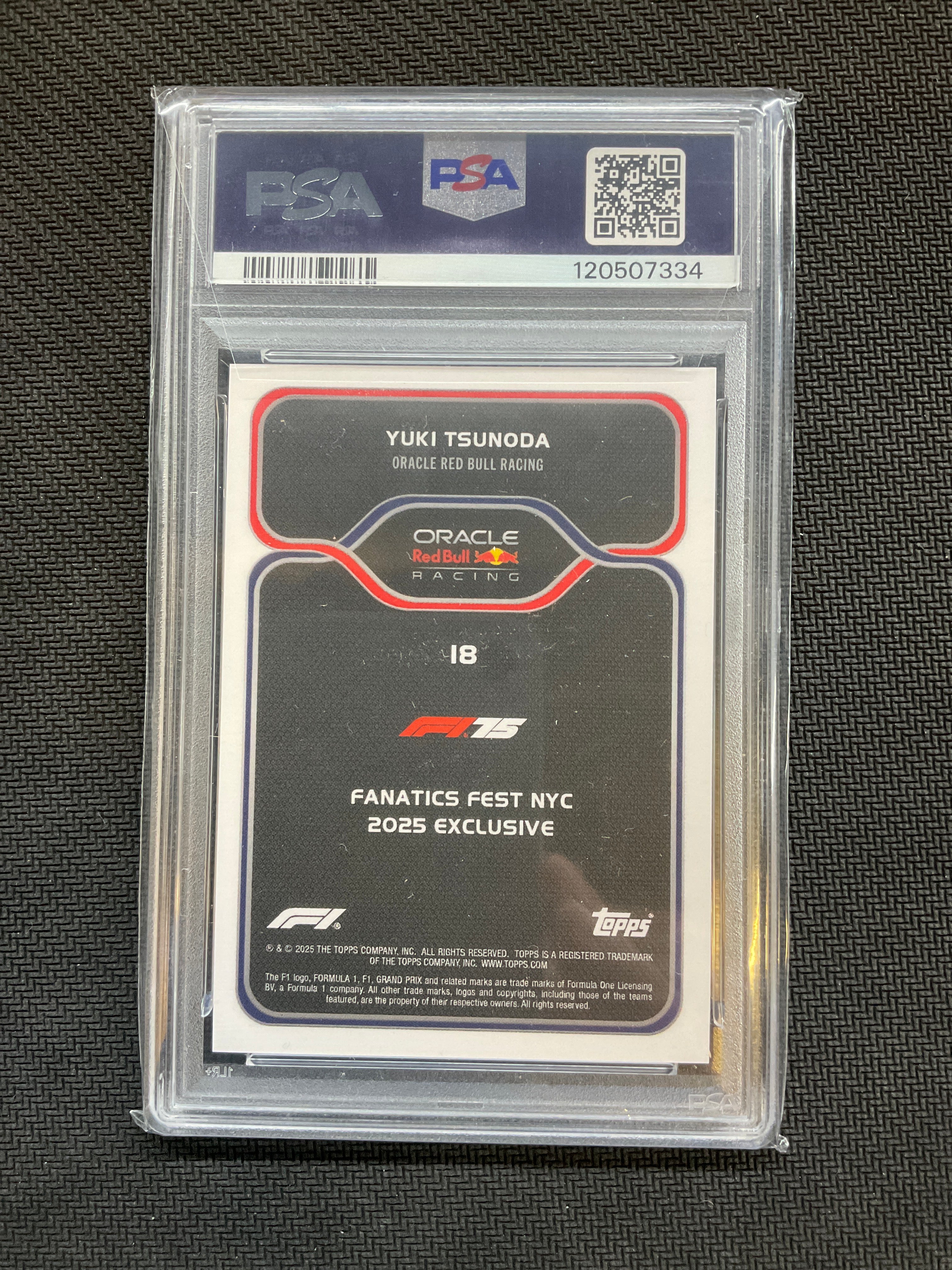 2025 Topps F1 Fanatics Fest #18 Yuki Tsunoda Red Bull PSA 10