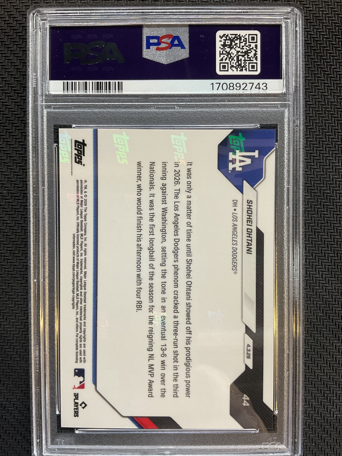 2026 Topps Now #44 Shohei Ohtani PSA 10 743