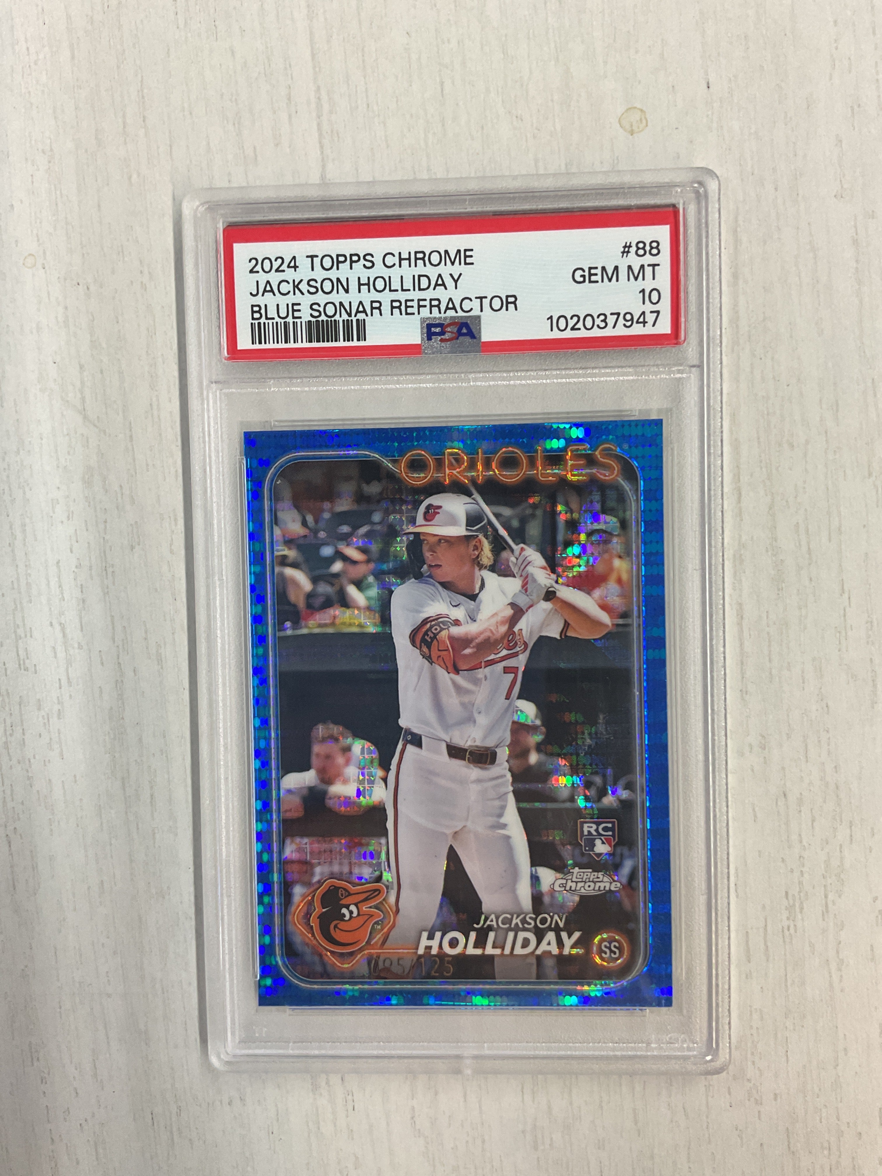 2024 Topps Chrome Jackson Holliday Blue Sonar /125 Rookie PSA 10