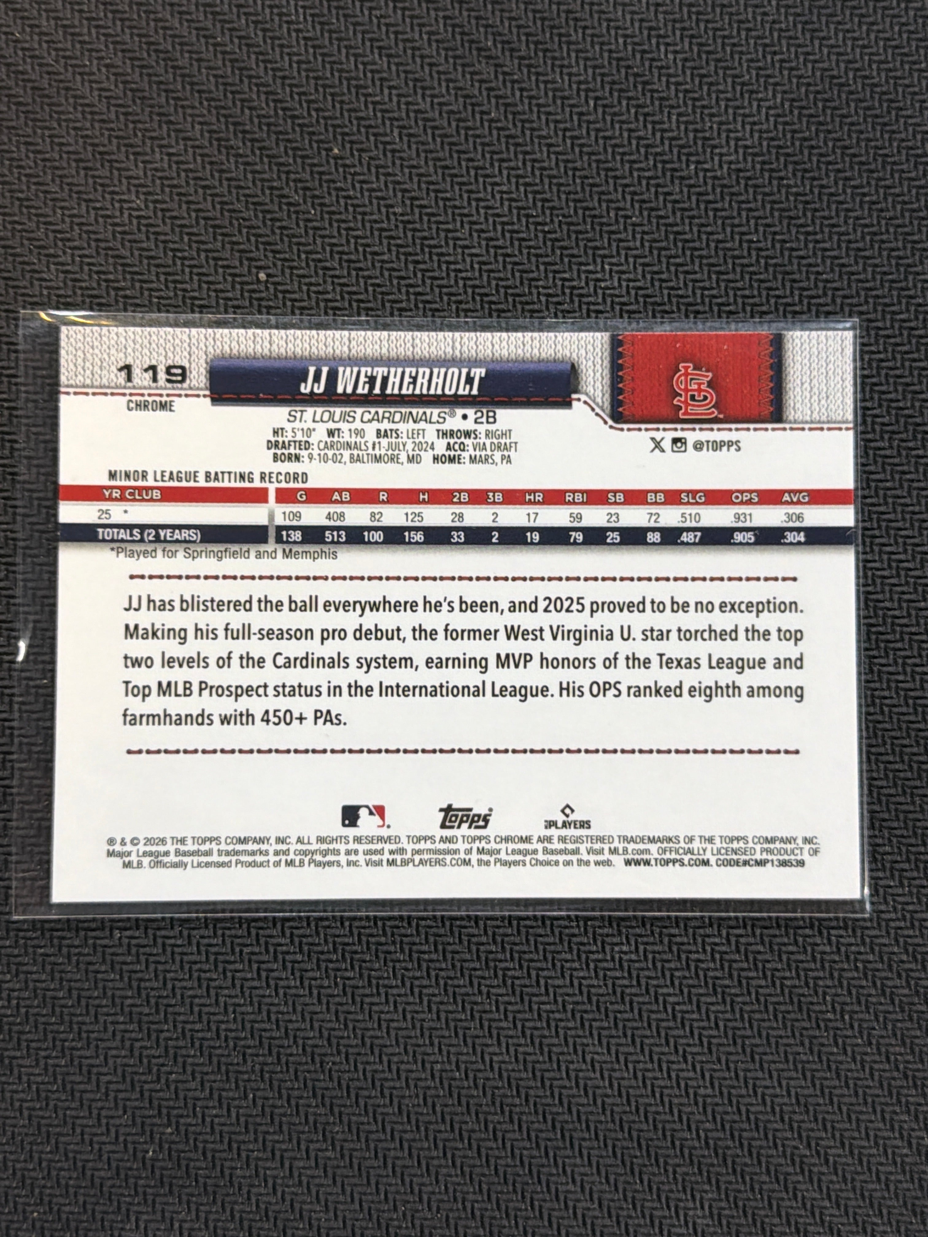 2026 Topps Chrome JJ Wetherholt Pink /250 Rookie