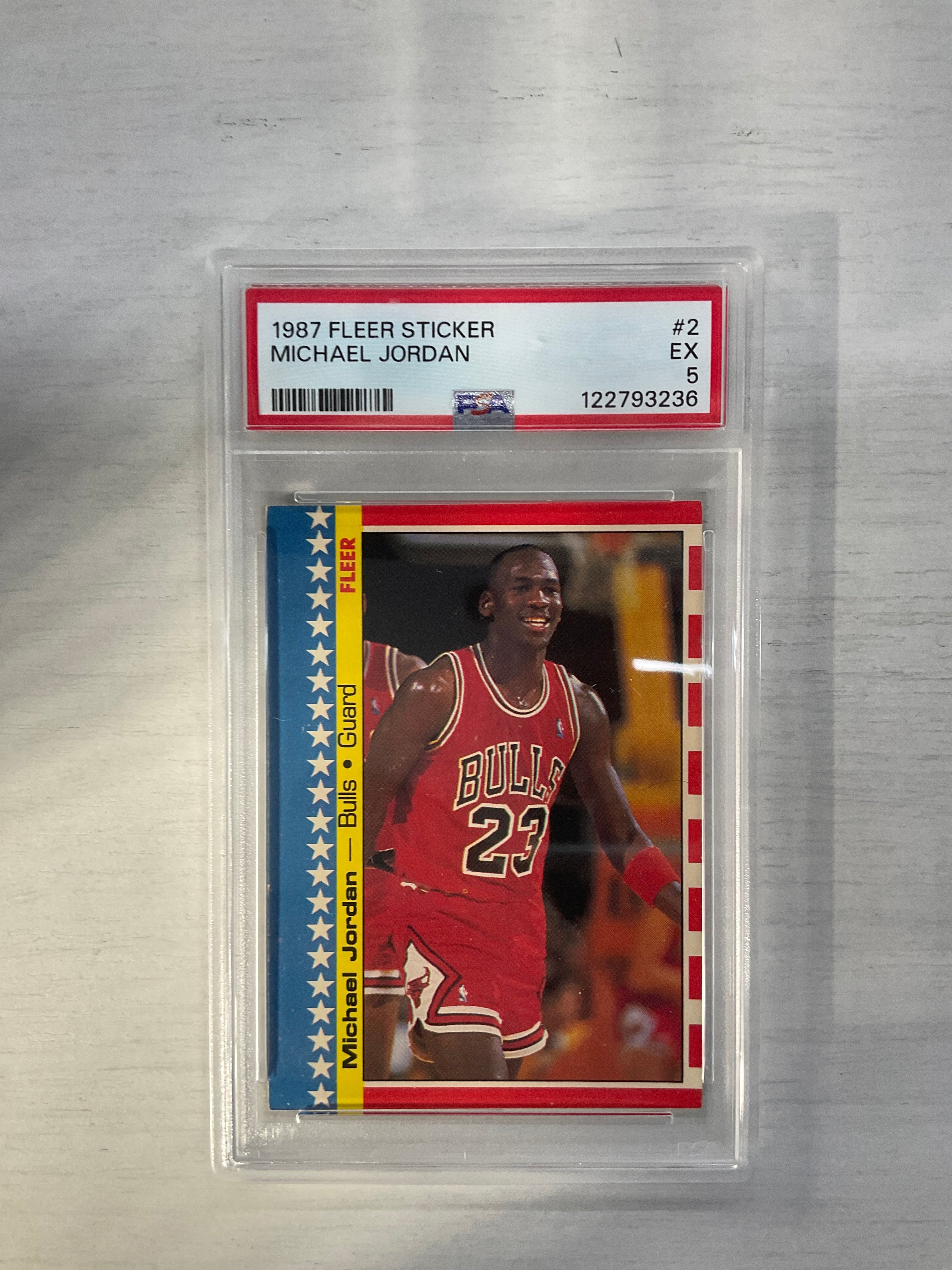 1987 Fleer Sticker Michael Jordan #2 PSA 5 Bulls