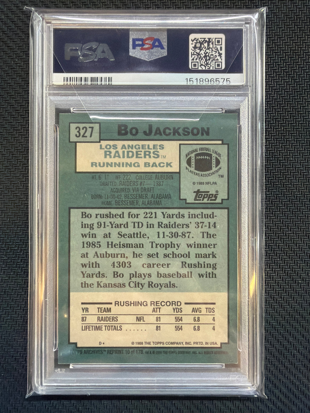 2001 Topps Archives Bo Jackson #10 PSA 8 Raiders