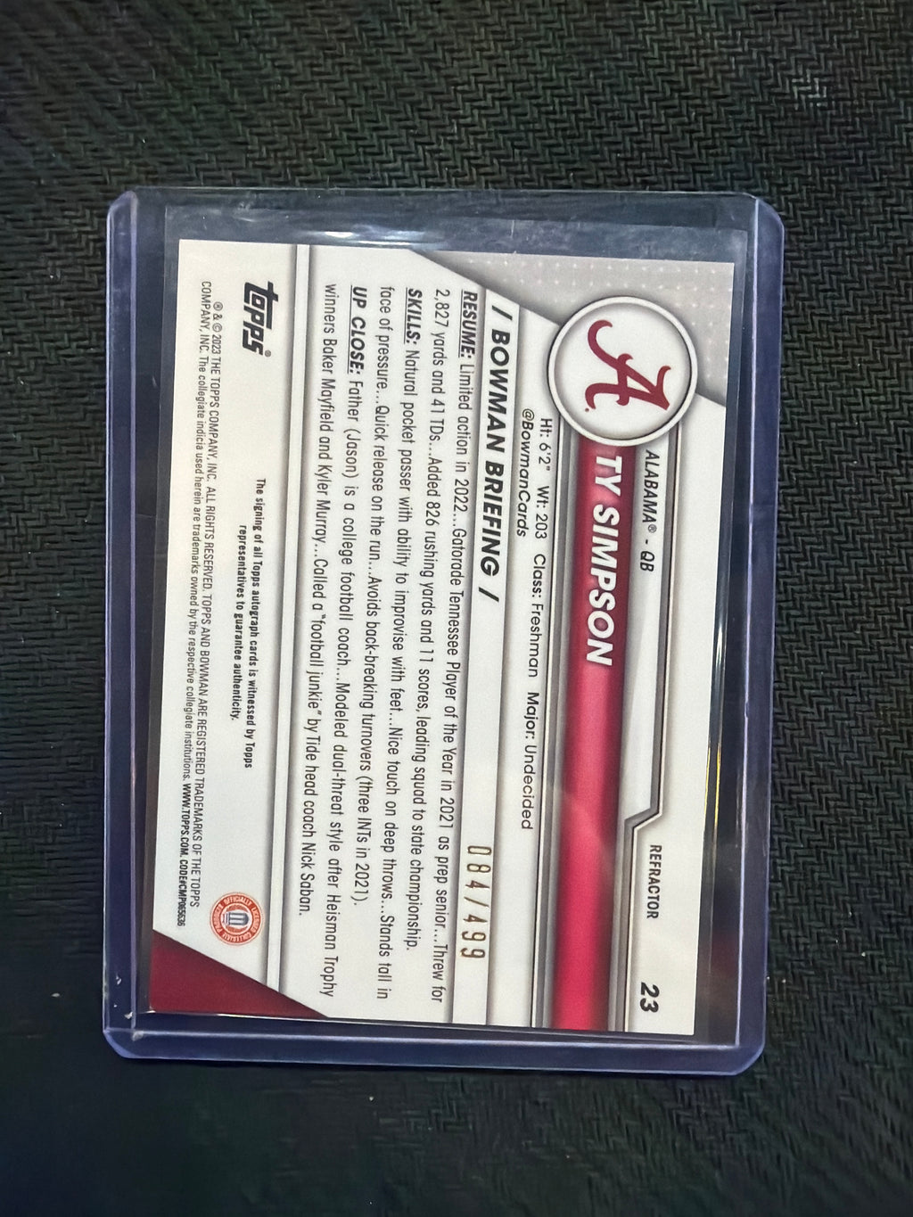 2023 Bowman Chrome U Ty Simpson Refractor Auto /499 Alabama