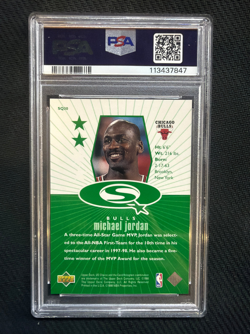 1998 Upper Deck Choice Michael Jordan #SQ30 Starquest Green PSA 9 Bulls