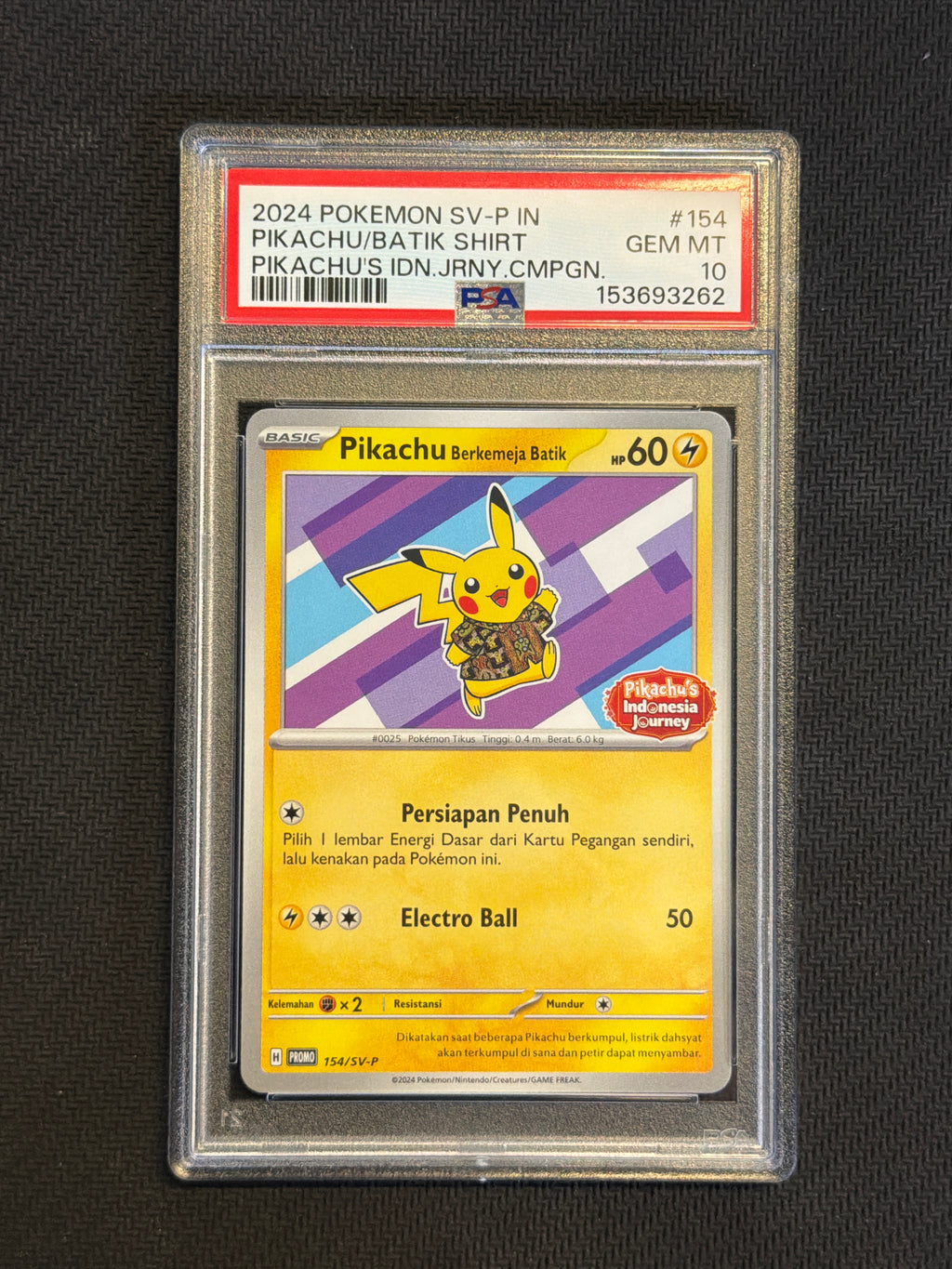 2024 Pokemon Pikachu Batik Shirt 154/SV-P PSA 10