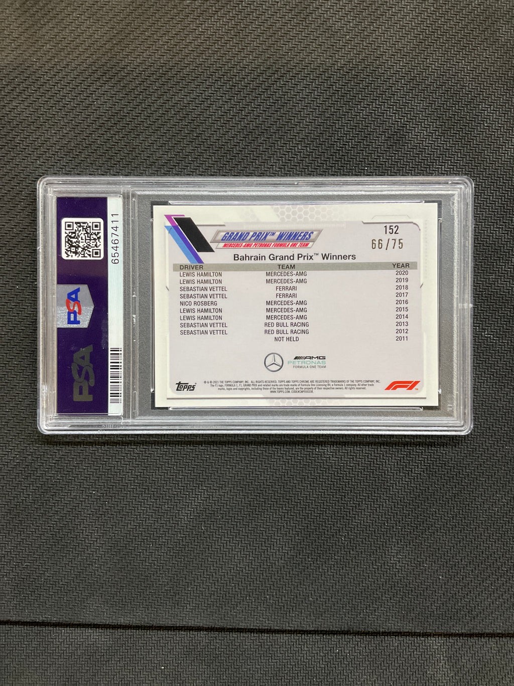 2021 Topps Chrome F1 Sapphire Lewis Hamilton Green /75 PSA 10 411