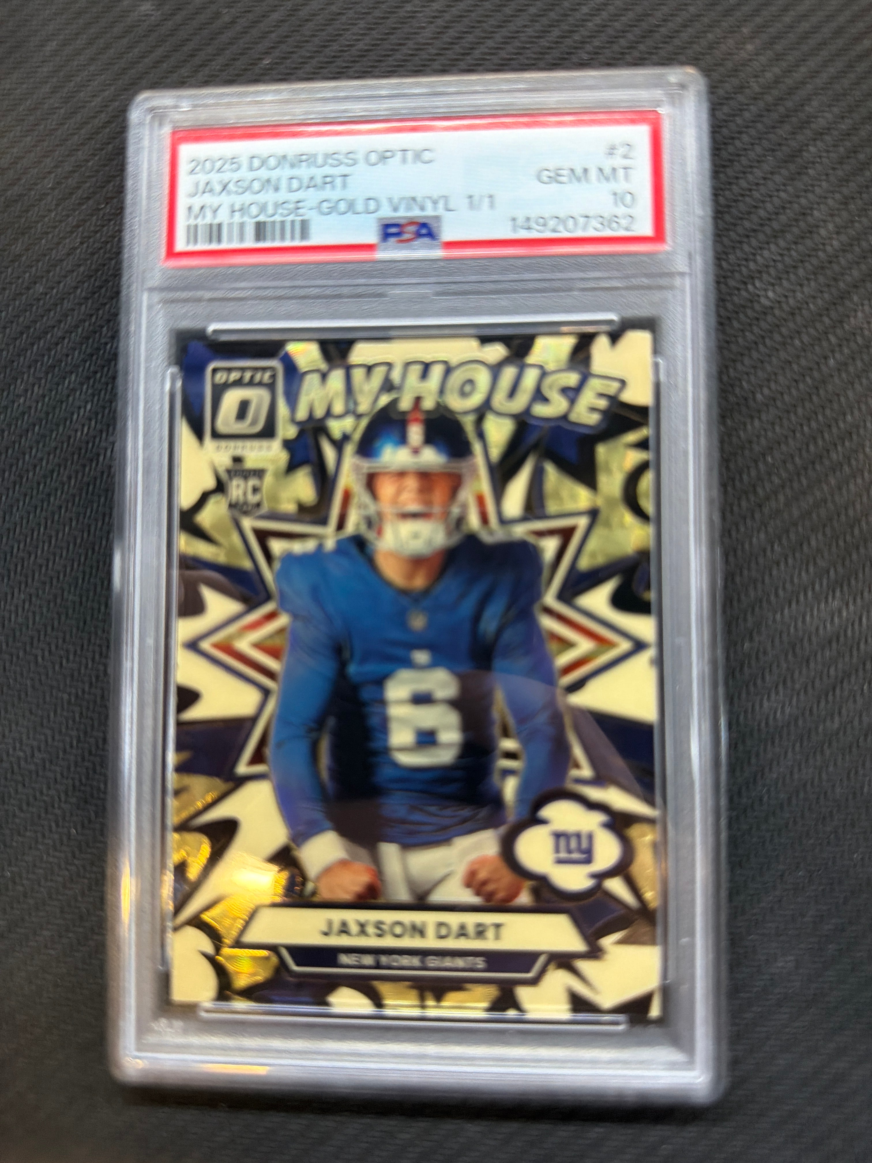 2025 Donruss Optic Jaxson Dart My House gold Vinyl 1/1 PSA 10