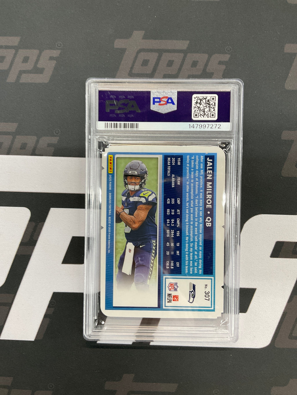 2025 Donruss Jalen Milroe Press Proof Silver /99 PSA 8 Seahawks