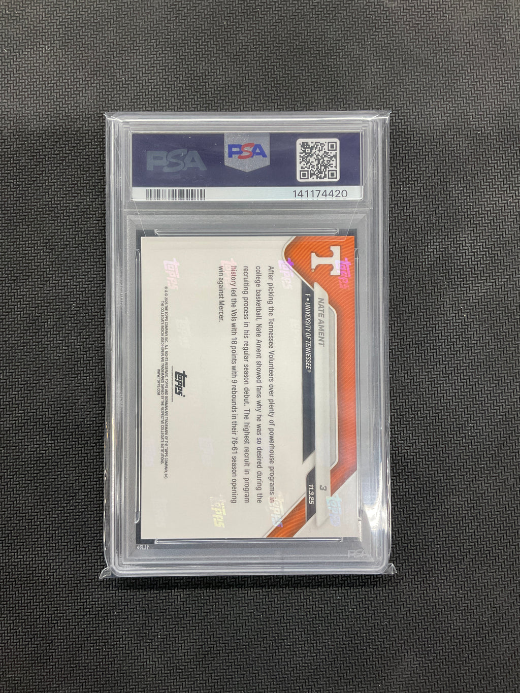 2025 Bowman U Now Nate Ament Rookie #3 PSA 9 Tennessee