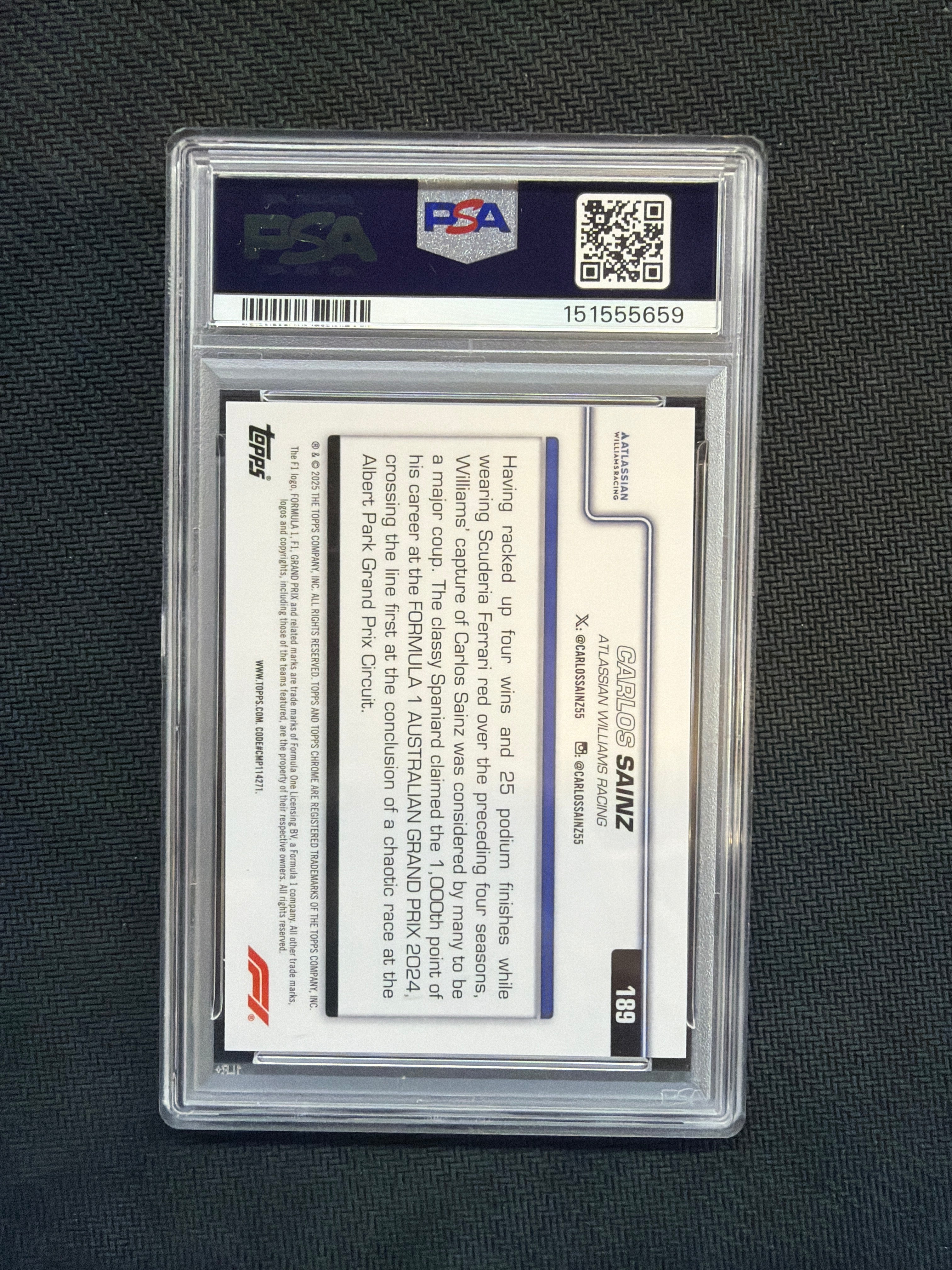 2025 Topps Chrome F1 Sapphire Carlos Sainz Orange /25 On The Move PSA 9